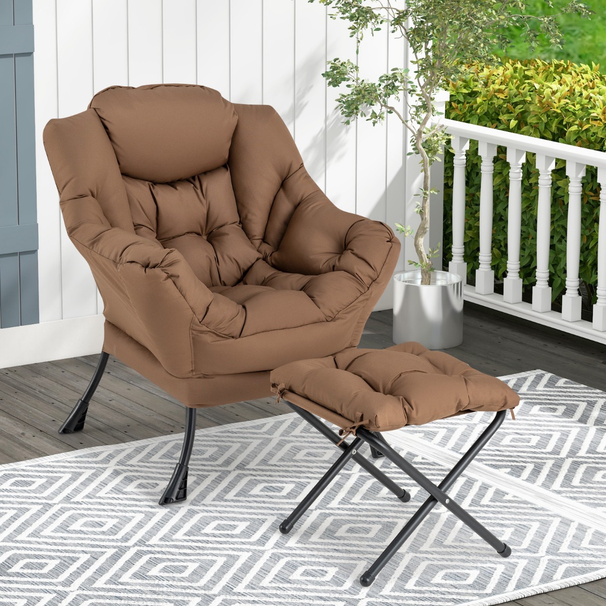 Sessel mit Hocker & Armlehnen & Seitentasche & Fußstütze Relaxsessel Ohrensessel Braun