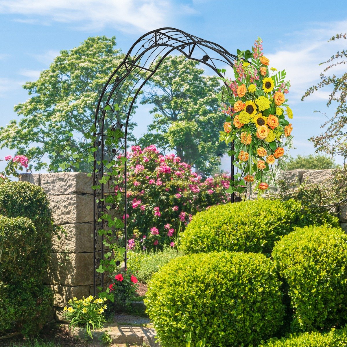 2 Halbrund Rosenbogen Metall Gartenbogen Halbbögen Torbogen 150 x 39 x 250 cm Schwarz