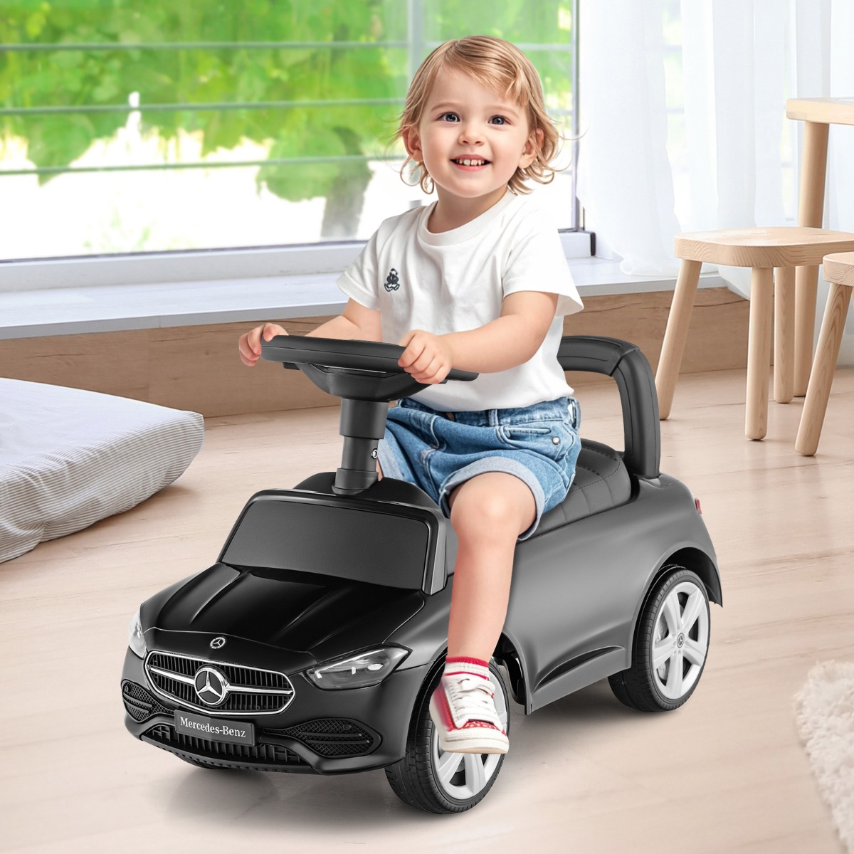 Mercedes-Benz lizenziertes Fahrspielzeug mit Lenkrad & Stauraum Rutschauto Laufauto Schwarz