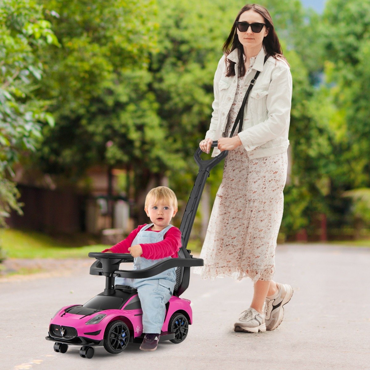 Mazerati Rutschauto Rutscherfahrzeug mit Schutzbügel & Schiebestange Rosa