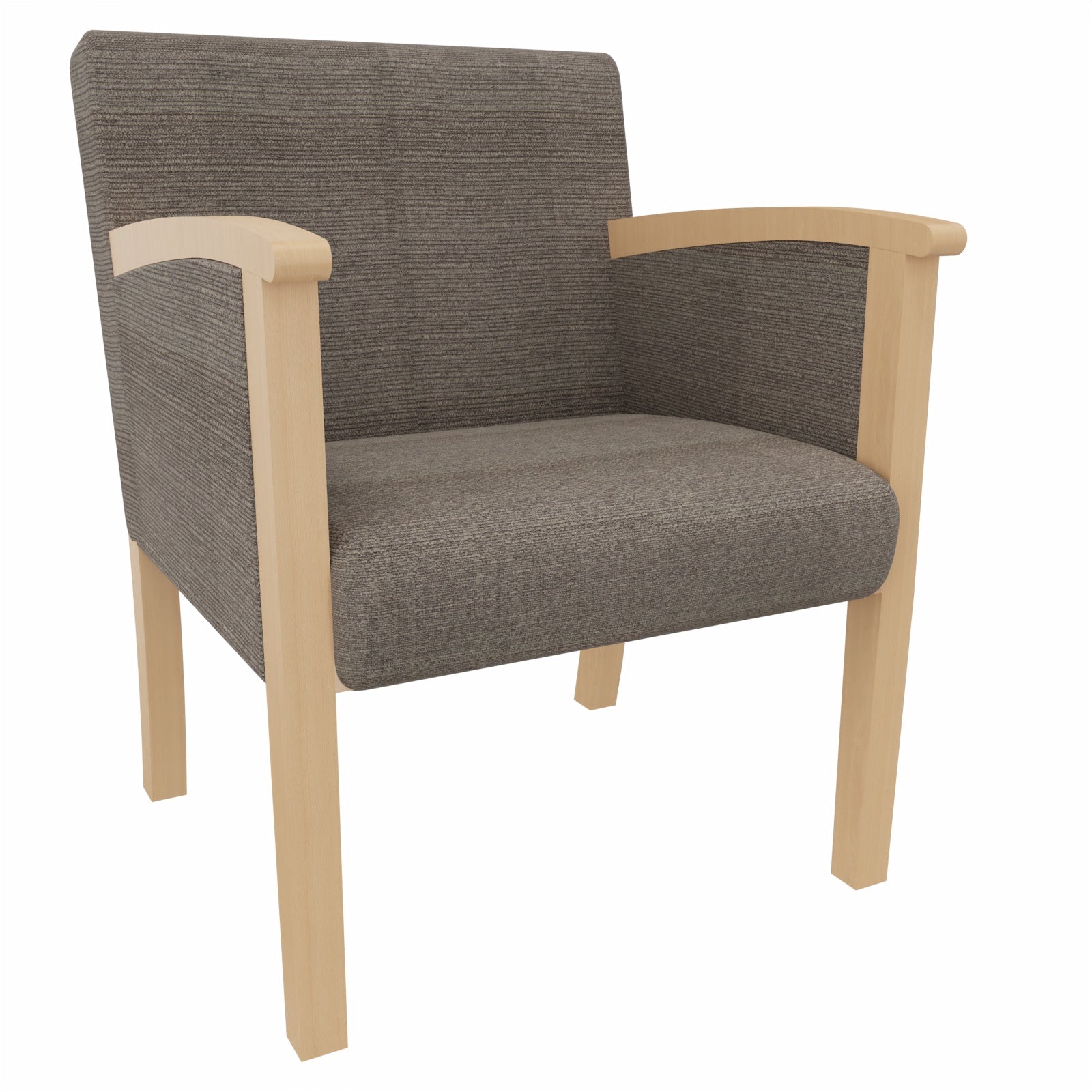 Sessel Santana – Massivholz-Polstersessel mit Gurtpolsterung und hoher Belastbarkeit - Metall Silber / Stoff Gomera Braun
