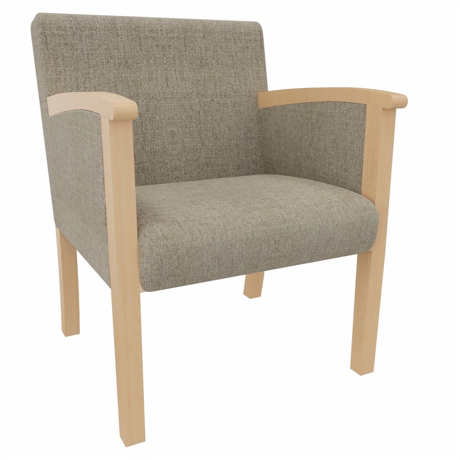 Sessel Santana – Massivholz-Polstersessel mit Gurtpolsterung und hoher Belastbarkeit - Metall Silber / Stoff Kariba Beige