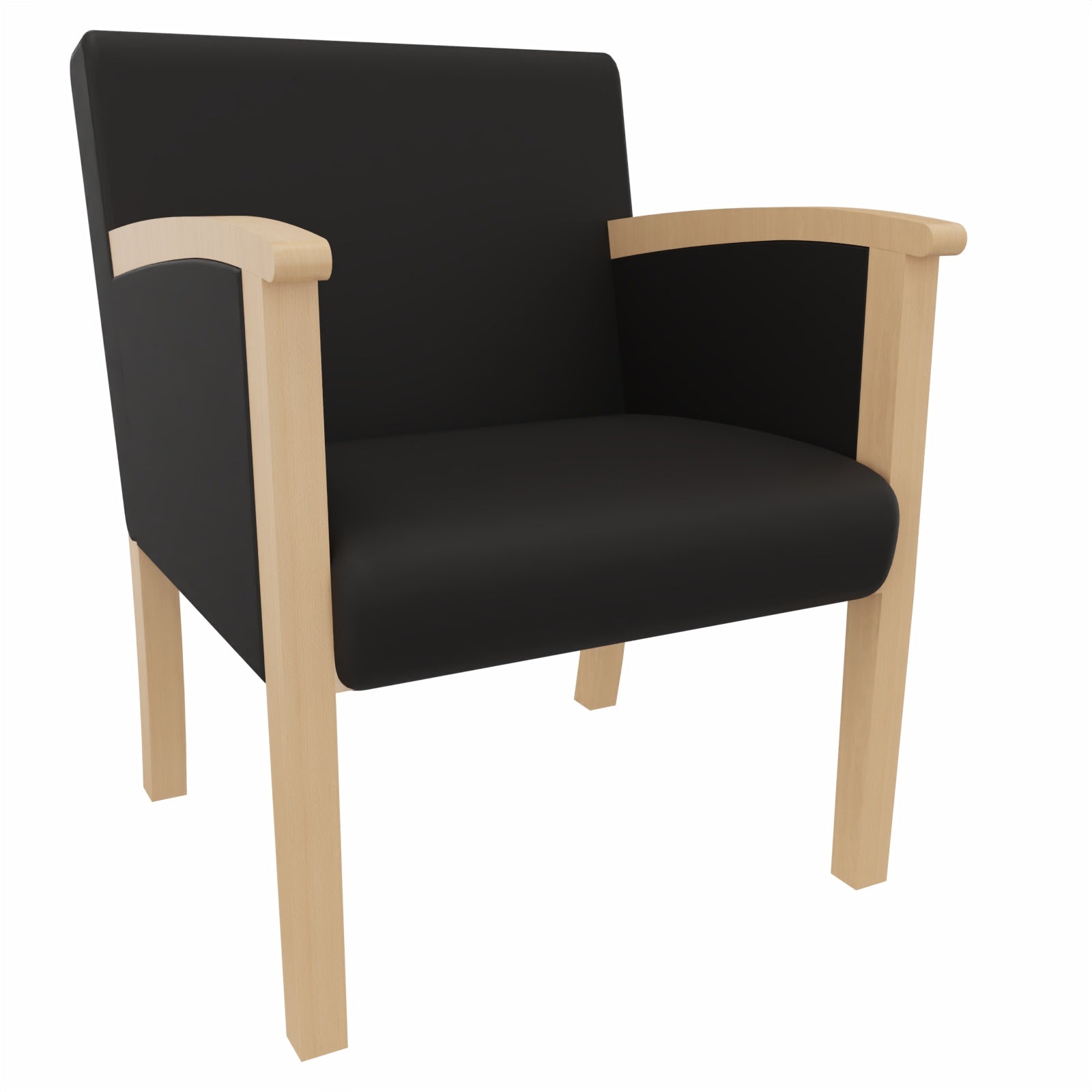 Sessel Santana – Massivholz-Polstersessel mit Gurtpolsterung und hoher Belastbarkeit - Metall Silber / Kunstleder Soft Schwarz