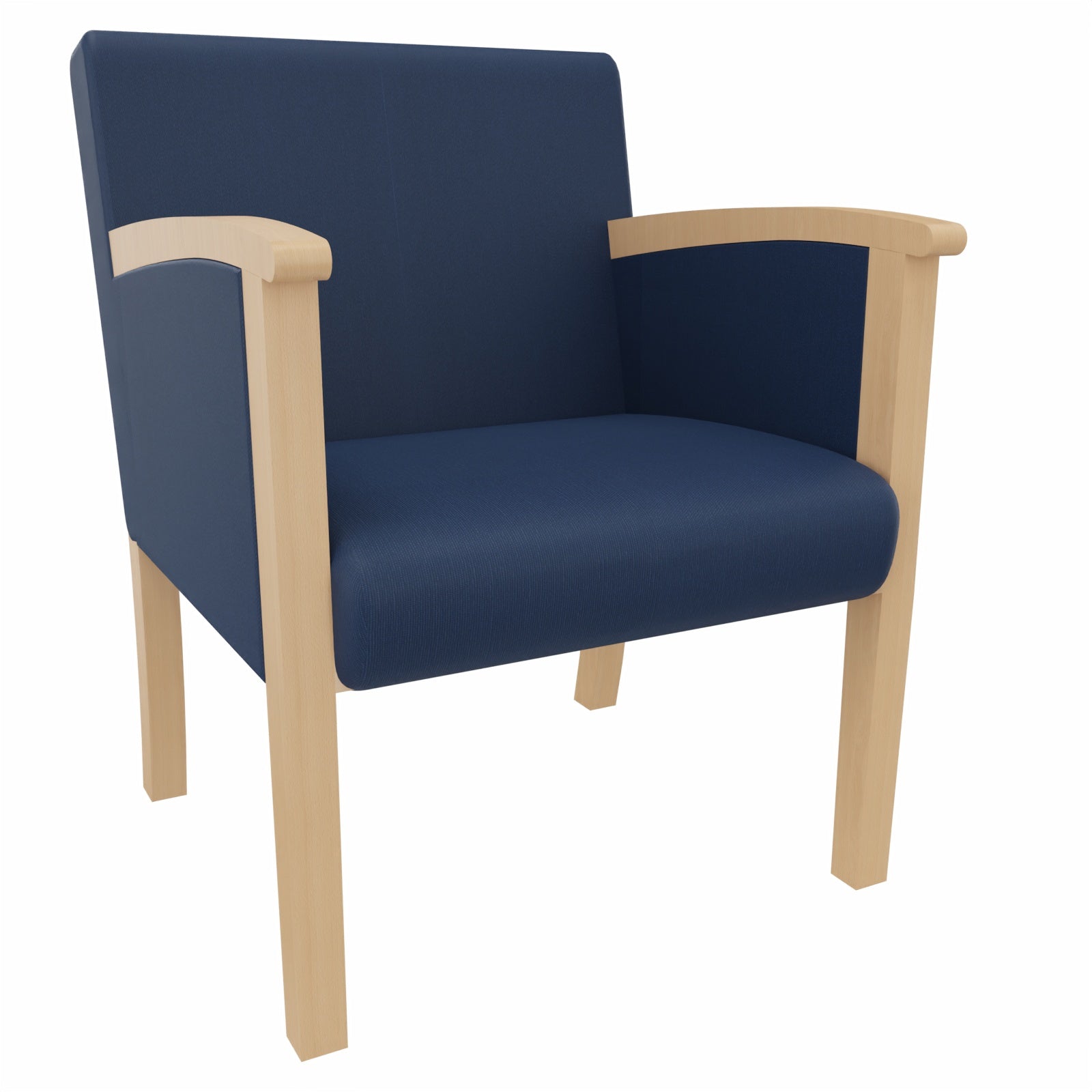 Sessel Santana – Massivholz-Polstersessel mit Gurtpolsterung und hoher Belastbarkeit - Metall Silber / Clean-Kunstleder Walter Blau
