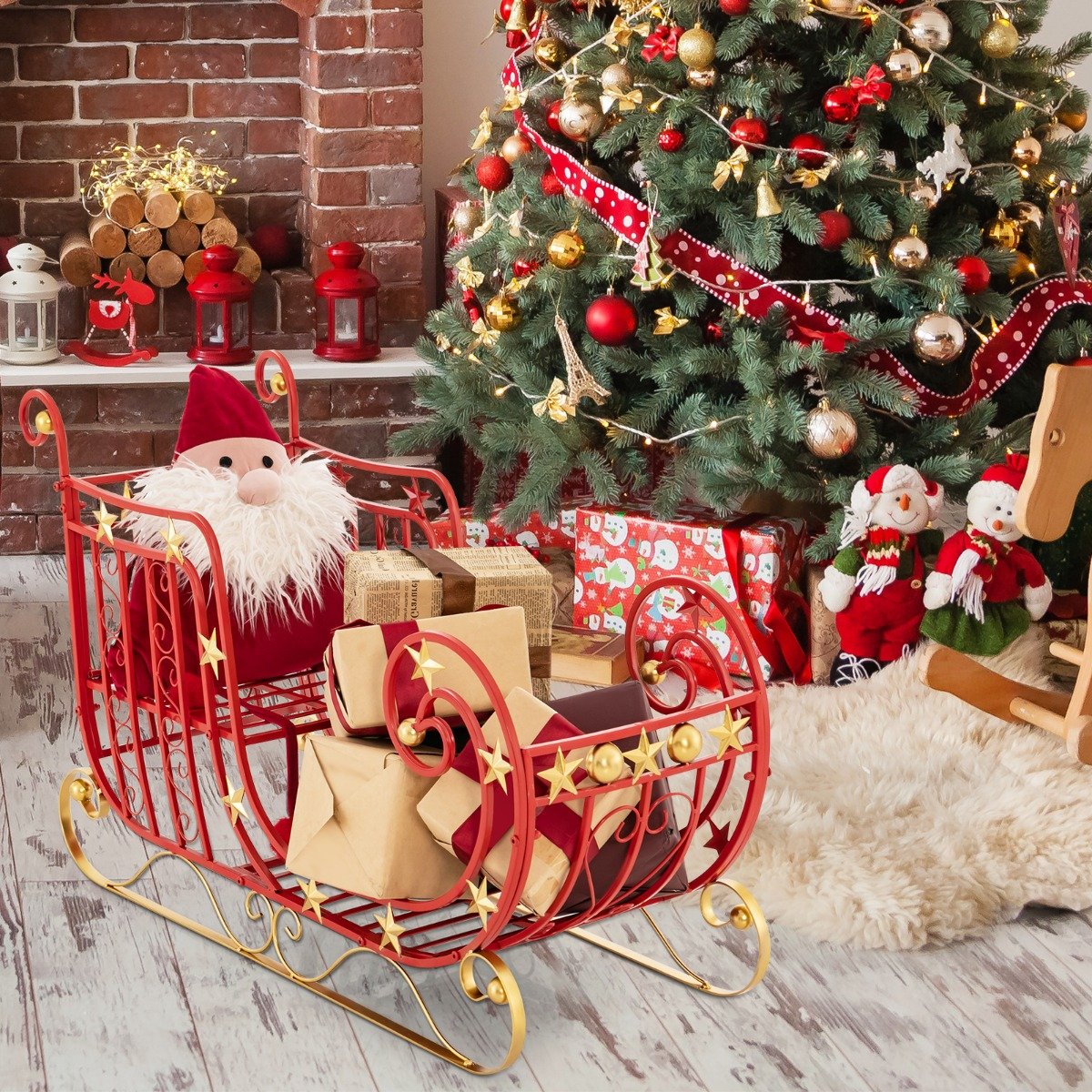 Deko Schlitten für Weihnachten Metallschlitten Weihnachtsdeko 99 x 36 x 61 cm Rot