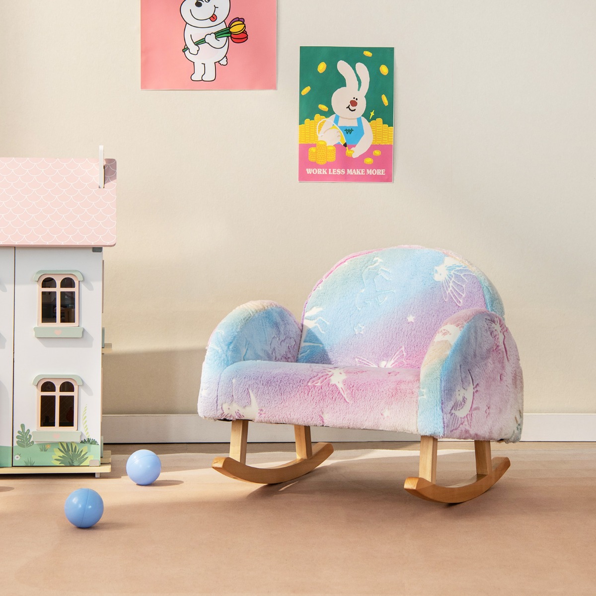Schaukelstuhl Kinder Kindersofa im Dunkeln Leuchtend Kindersessel gepolstert aus Flanellstoff