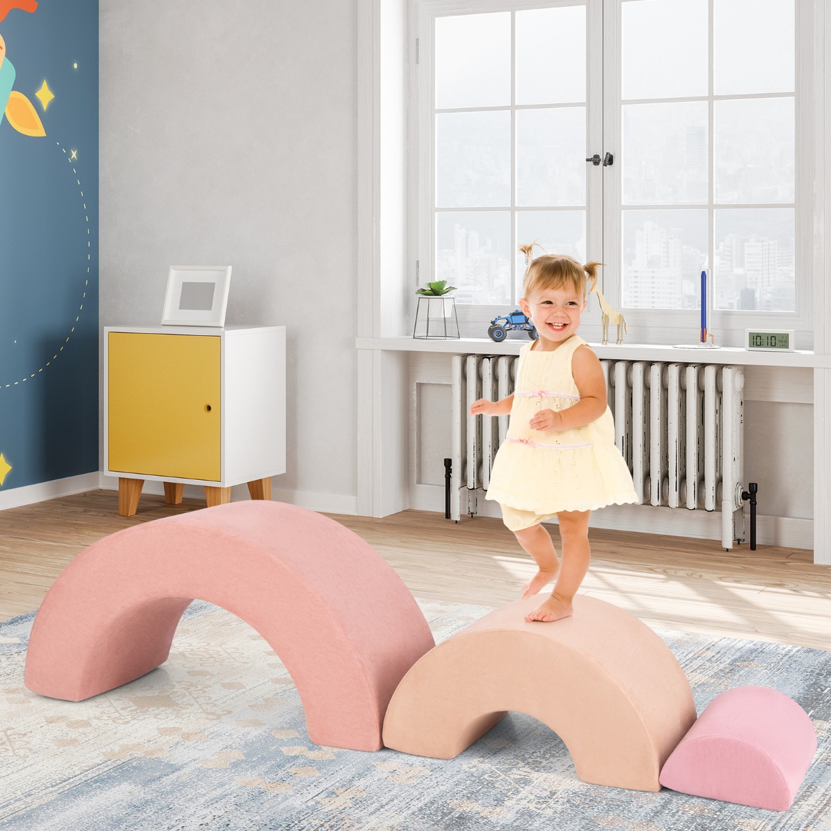 3-TLG. Softbausteine Schaumstoffbausteine zum Klettern und Krabbeln für Babys Rosa