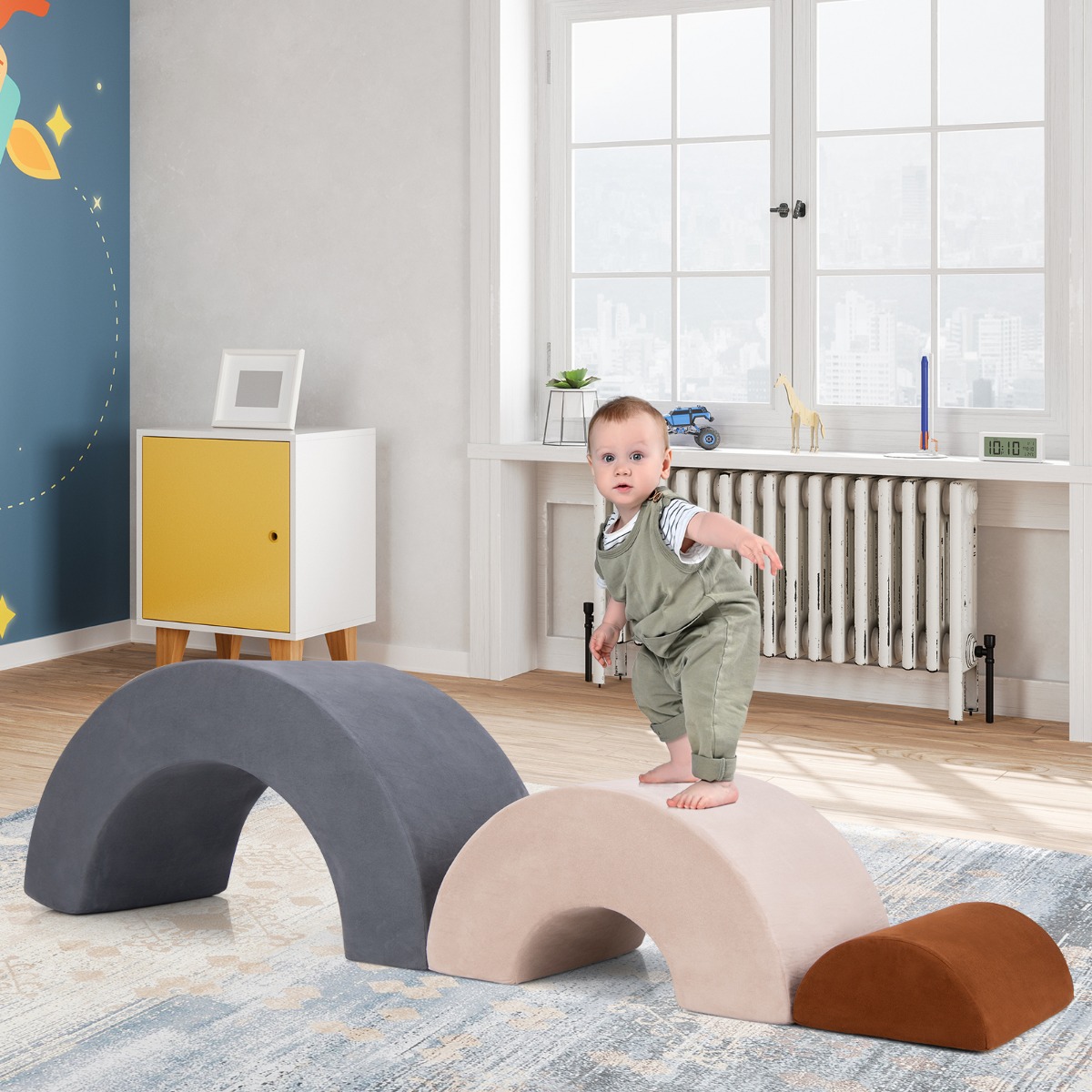 3-TLG. Softbausteine Schaumstoffbausteine zum Klettern und Krabbeln für Babys Grau