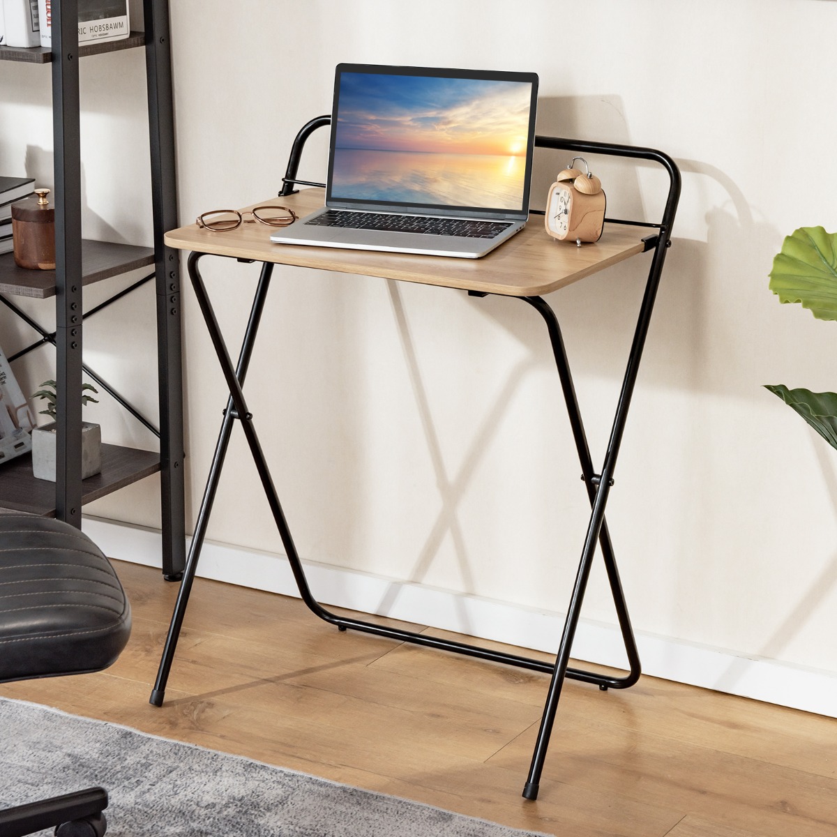 Klappbarer Computertisch mit Tablethalterung Kompakter Schreibtisch 64 x 43 x 80 cm Natur