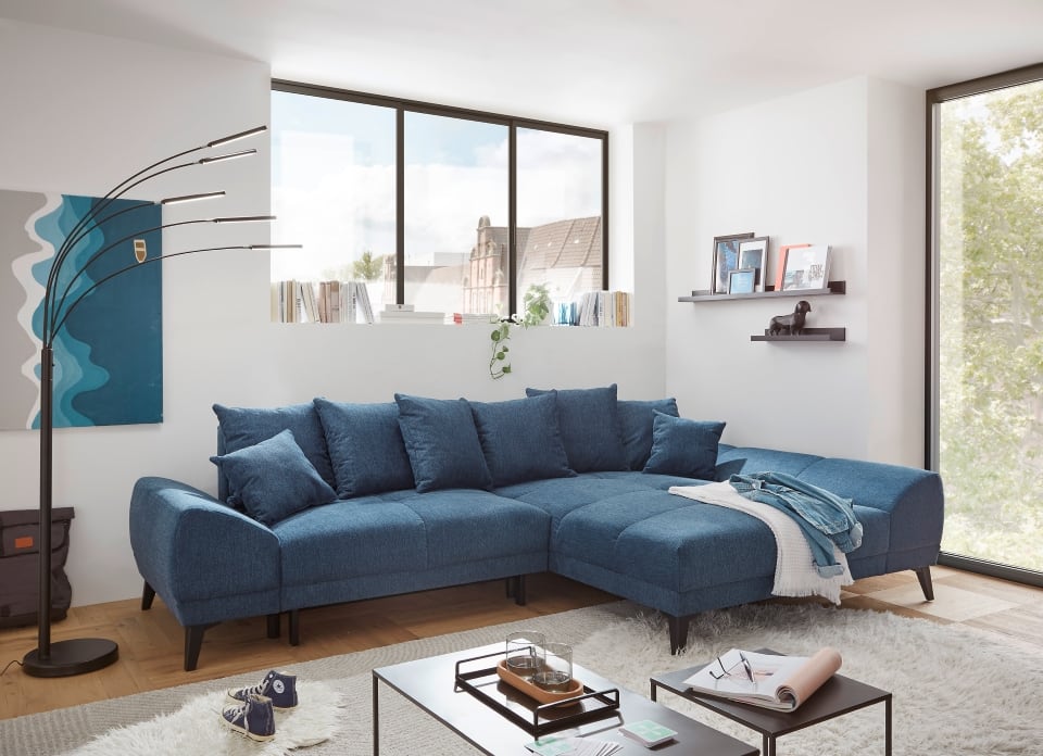 Sofa Scott mit Schlaffunktion und Bettkasten von ED Exciting Design - Beidseitig montierbar, Mikrofaser Flachgewebe, in 5 Farben wählbar