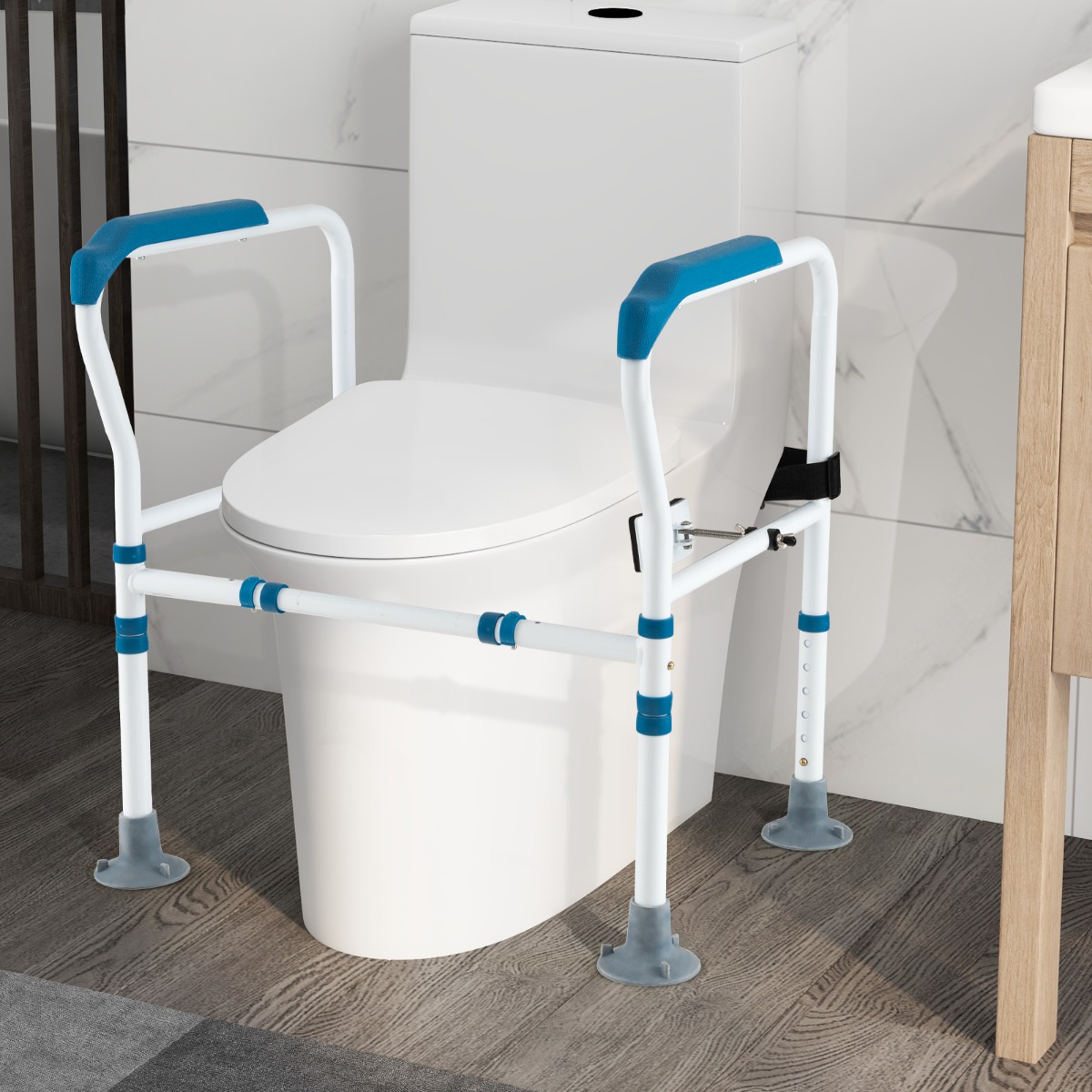 Sicherheitsgeländer für Toiletten Einstellbarer Höhe Breite & Extra Festem Riemen Robuster Toiletten-Haltegriff
