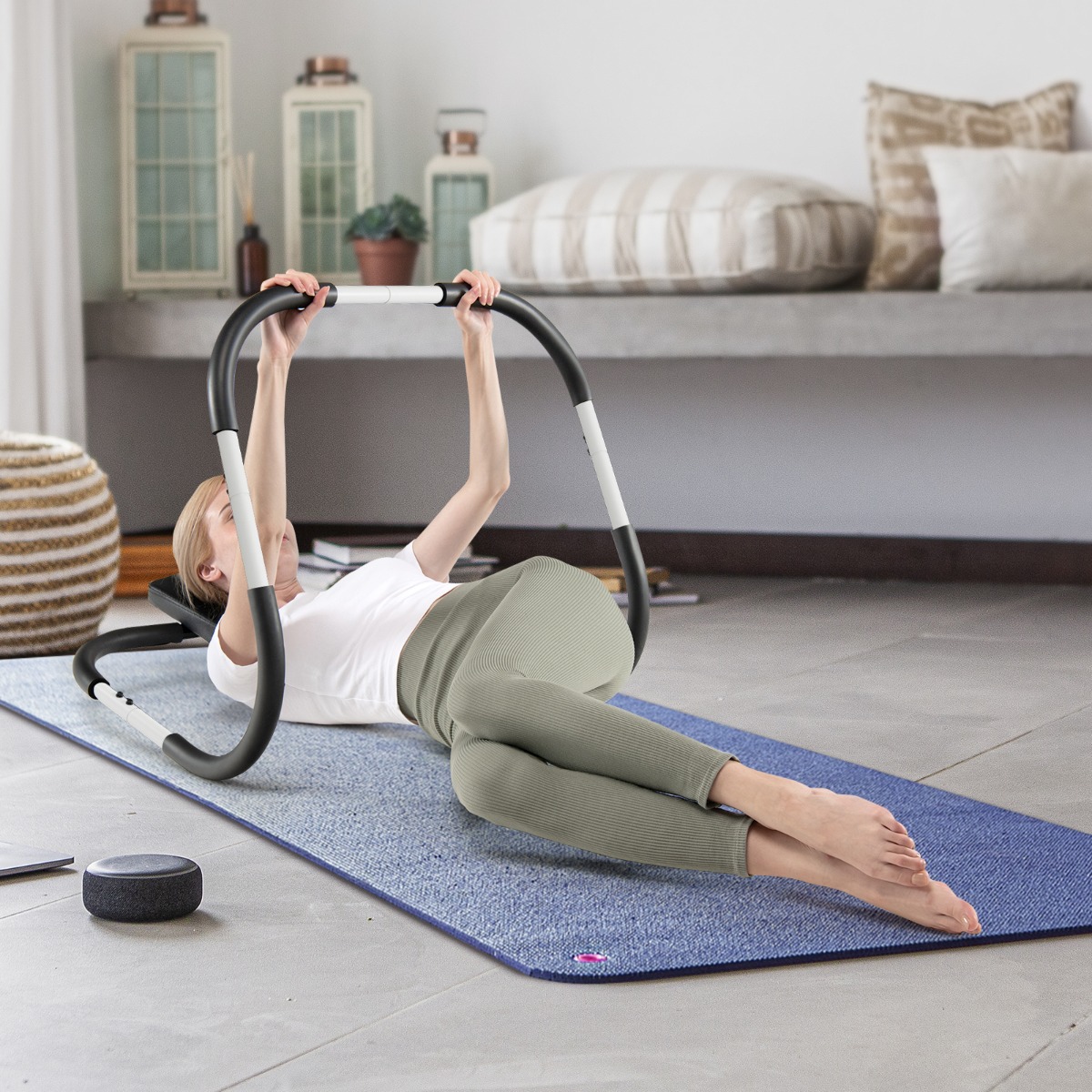 Ab Roller Bauchtrainer mit Gepolsterter Kopfstütze Bauchmuskeltrainer Gerät 73 x 73 x 64 cm