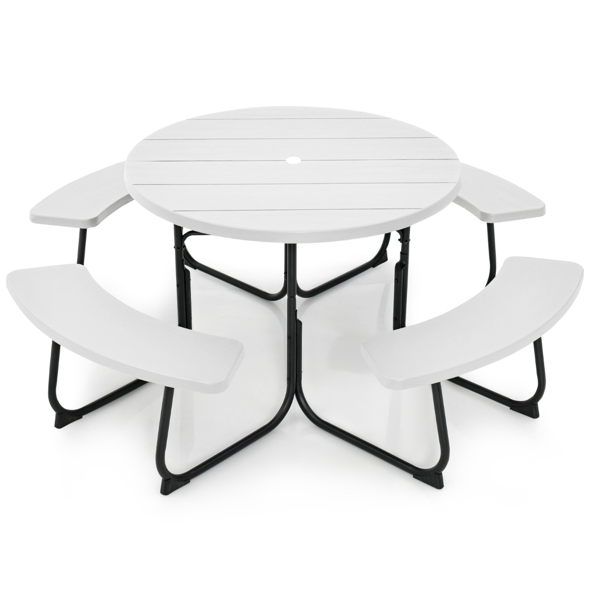 Sitzgarnitur für 8 Personen Picknicktisch mit Schirmloch & 4 Bänken 190 x 76 cm Weiß
