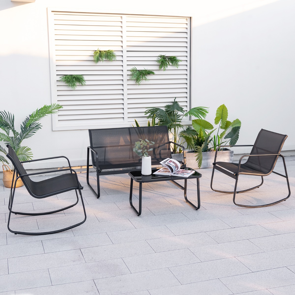 4-TLG. Gartenmöbel Set mit Sanfter Schaukelbewegung Sitzgruppe für 4 Personen
