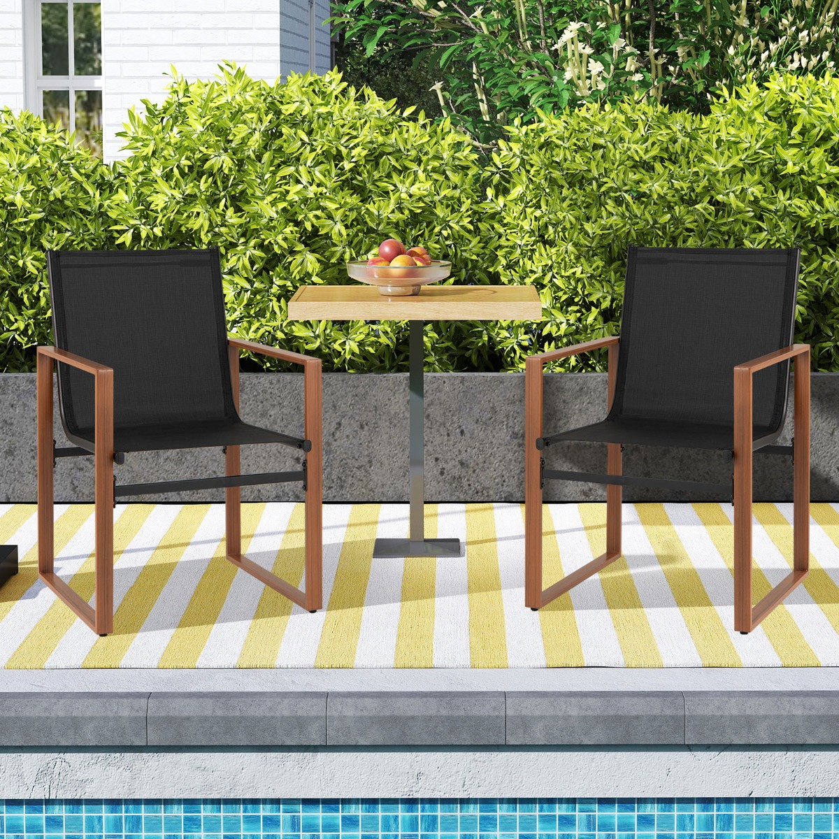 2er Set Terrassenstuhl Set mit Atmungsaktiver Sitzfläche & Rückenlehne Gartenstühlen Schwarz