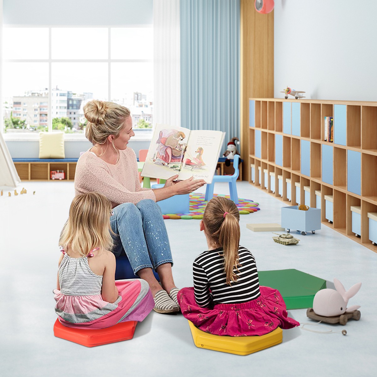 6er Set Kinder Stuhlkissen mit Griff & Reißverschluss Sitzkissen Sitzerhöhung Hauptkissen Bunt