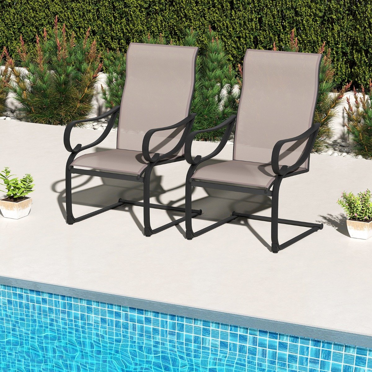 2er Set Terrassenstühlen mit Hoher Rückenlehne & Sitzfläche aus Netzgewebe Schaukelstühle