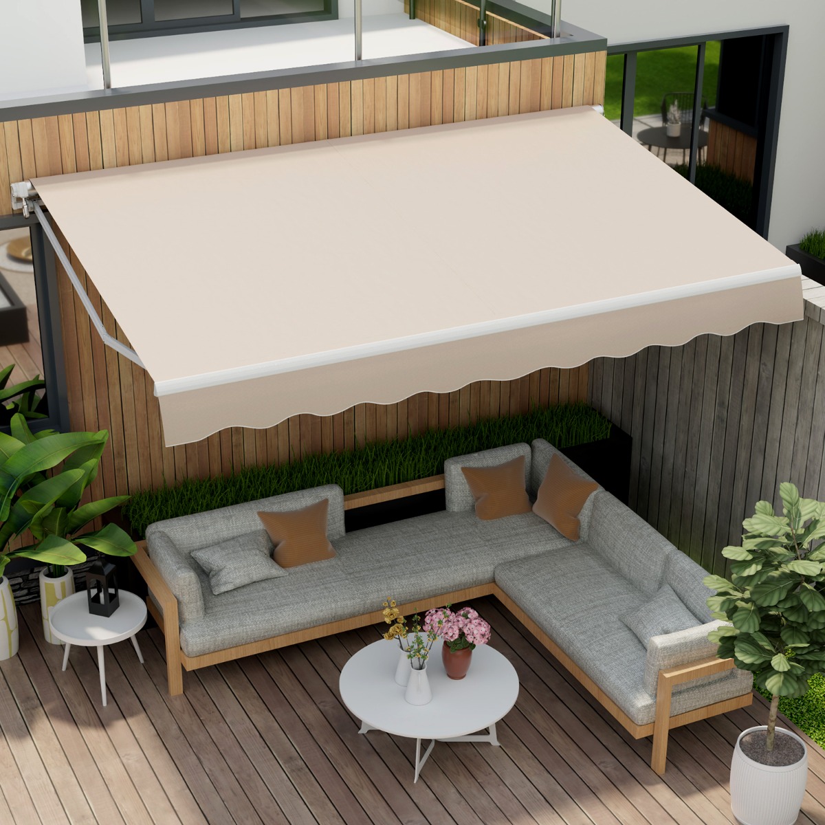 Markise mit Kurbel Balkonmarkise Sonnenschutz Gelenkarmmarkise 400 x250 cm Beige