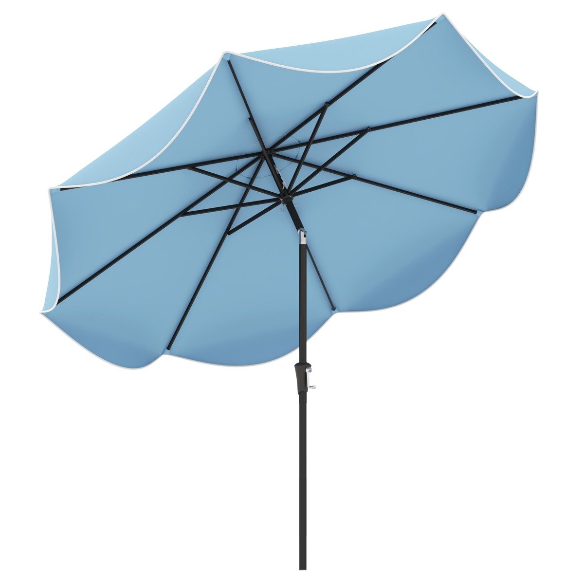 Terrassenschirm mit Kurbel Neigung per Druckknopf & Gerüschten Kanten Tischschirm Blau