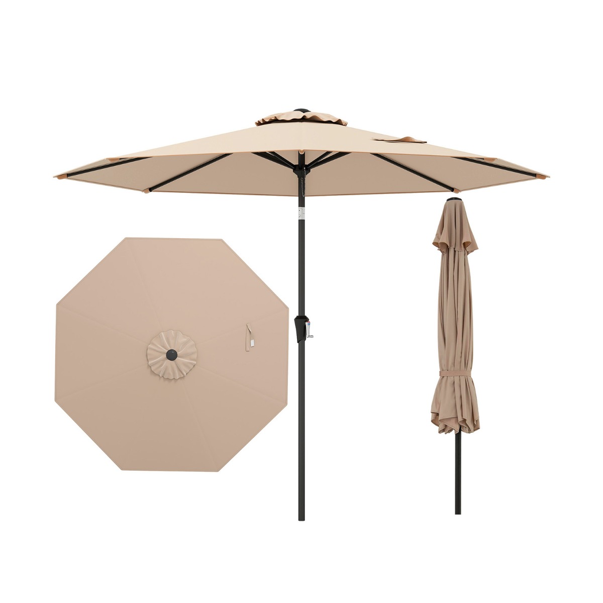 Ø270 cm Sonnenschirm mit Kurbel Beidseitig um 35° Knickbarer Gartenschirm Terrassenschirm Braun