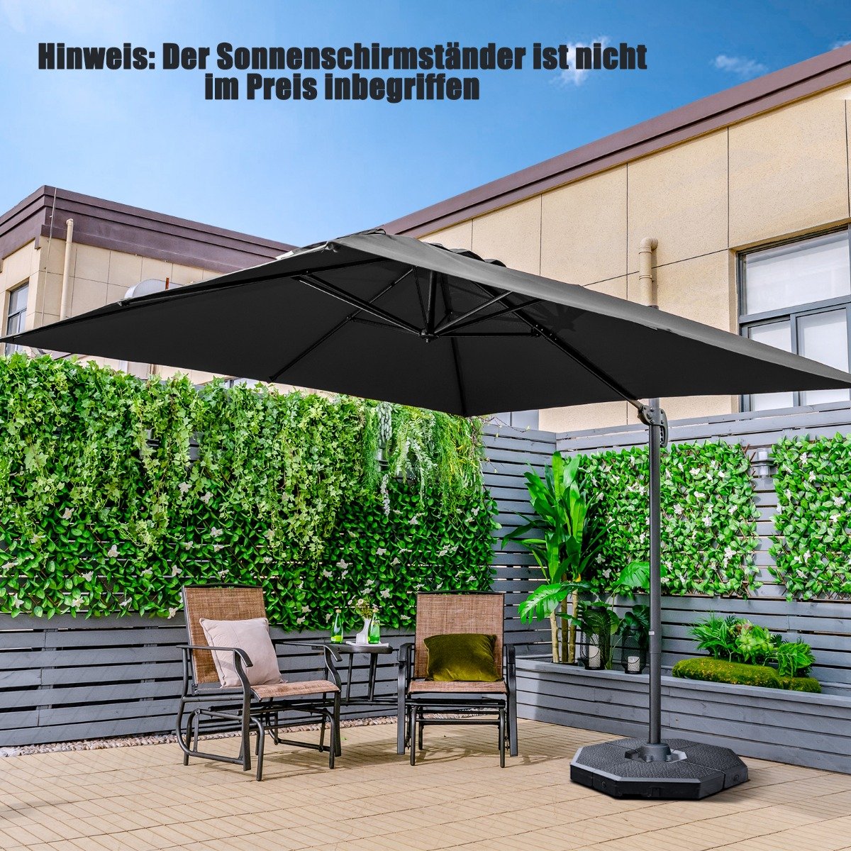 Sonnenschirm 300 x 300 cm quadratisch Ampelschirm mit Kurbel Schwarz
