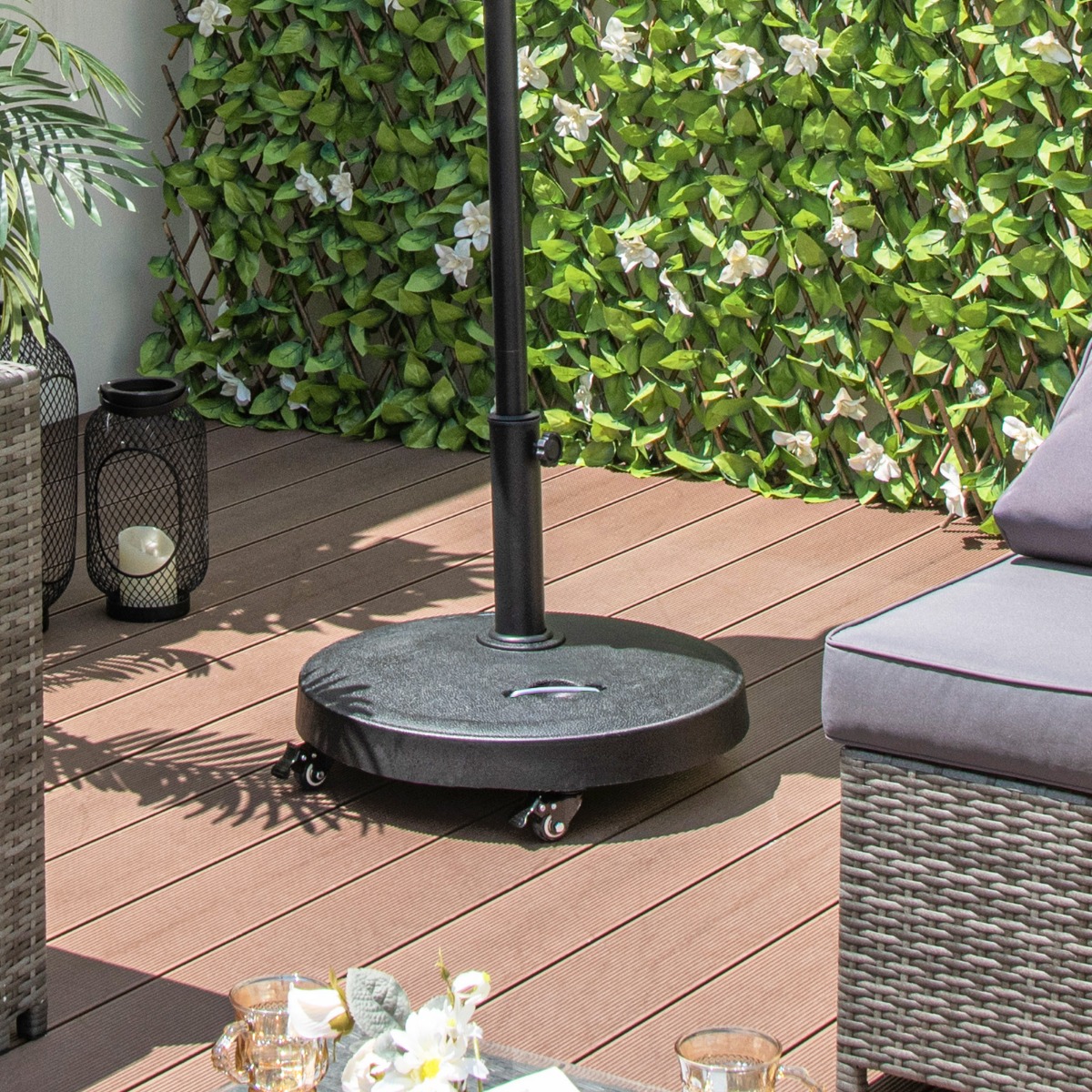 23 kg Sonnenschirmständer mit Rollen & Griffen Schirmständer für Schirmstangen von 38/48 mm Ø52 cm Marktschirmständer