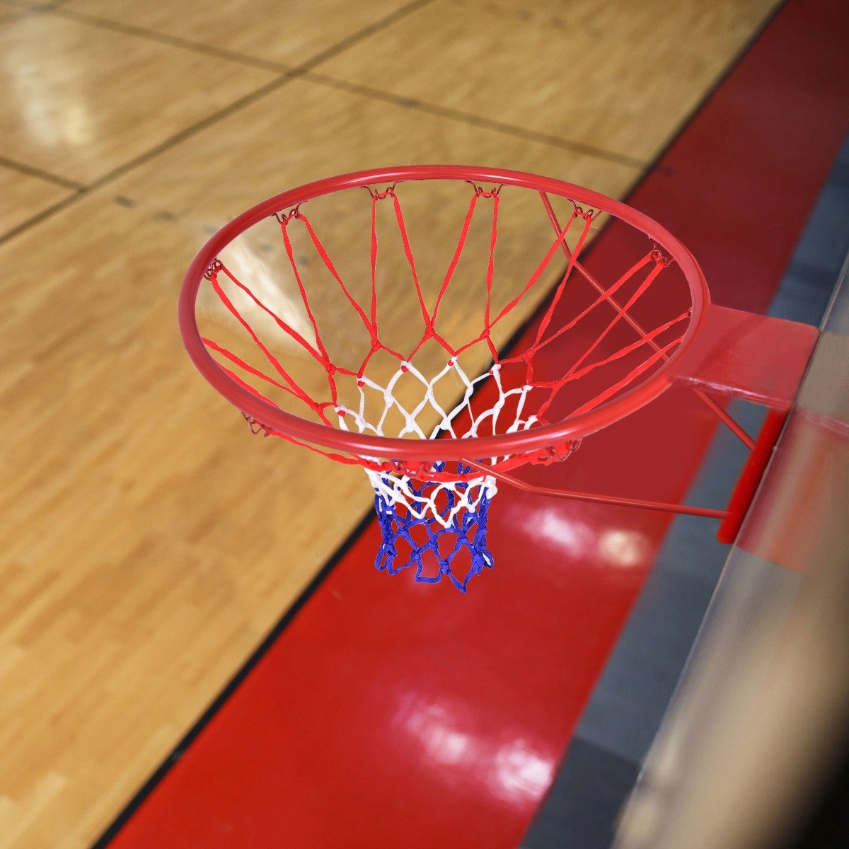 Ø 45 cm Basketball-Korb und Netz Basketballkorb mit Netz für In- und Outdoor Rot + Weiß + Blau