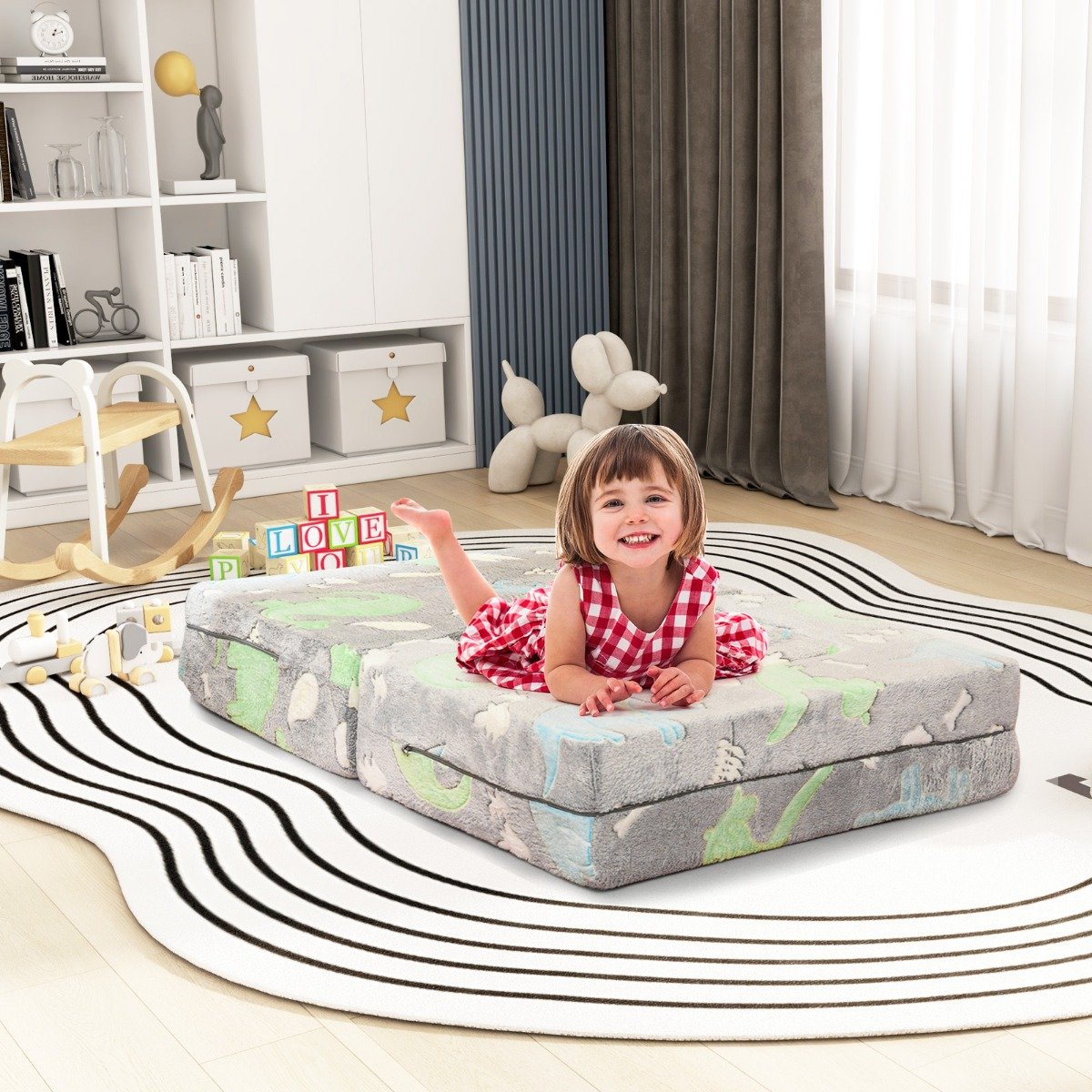 Modulares Kindersofa im Dunkeln leuchtendes Spielsofa Modulsofa 71 x 53 x 34,5 cm Grau