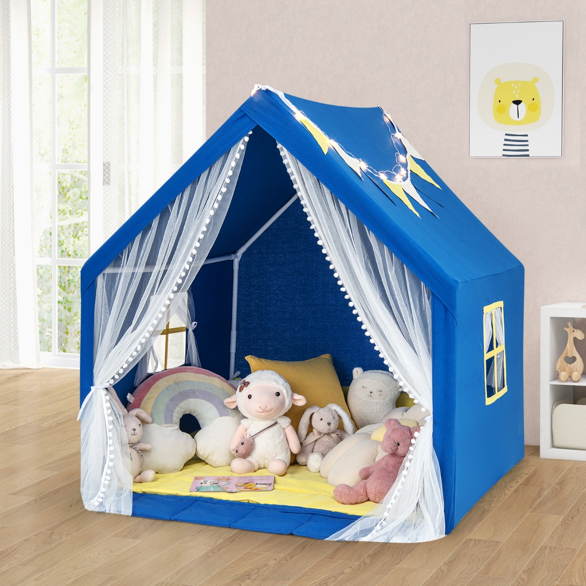 Spielzelt Spielhaus für Kinder mit Waschbarer Baumwollmatte 122 x 105 x 125 cm Blau