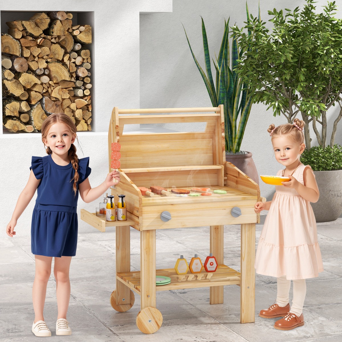 Kinder Grill-Spielset mit Spiel-Lebensmitteln & Grill-Werkzeugen & Zubehör Küchen Set