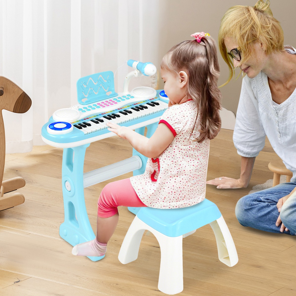37 Tasten Klaviertastatur mit Licht Elektro Kinder Keyboard Aufnahme & Wiedergabe Spielzeugklavier Blau