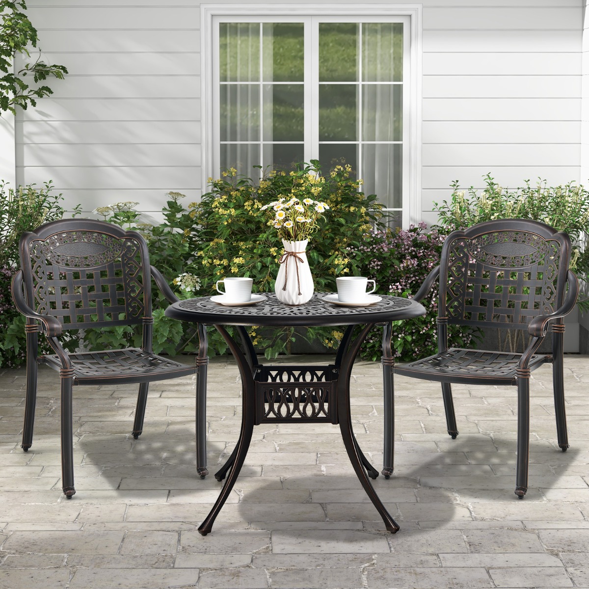 2er Set Gartenstühle aus Alu mit Armlehnen Stapelstühle Gartensessel für Balkon