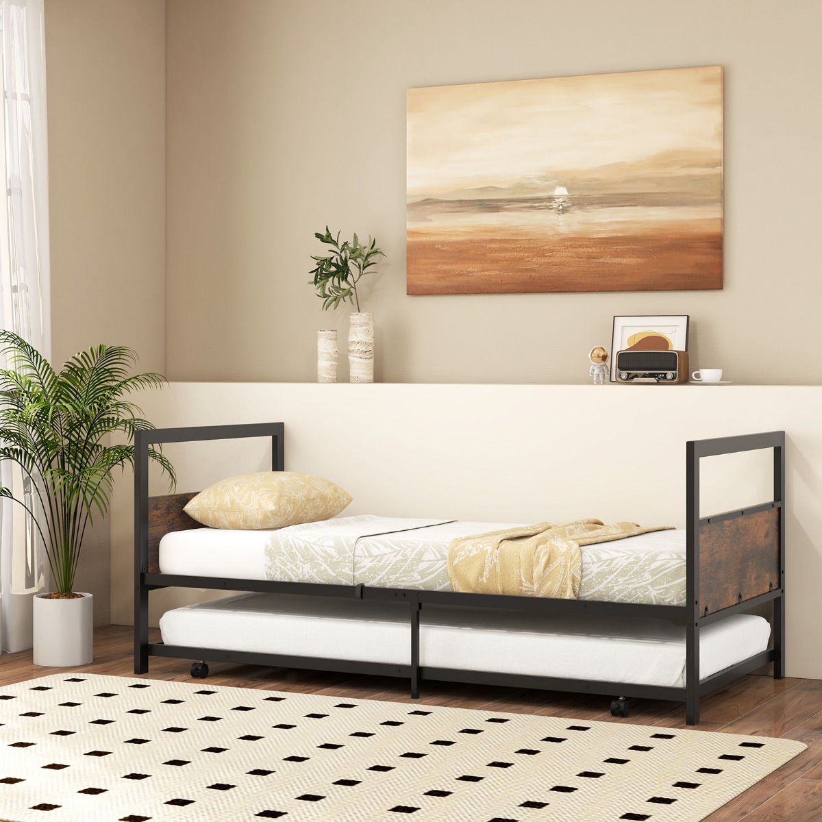 Tagesbett ausziehbar Ausziehbett 90 x 200 cm Gästebett mit Lattenrost Bettgestell für Schlafzimmer bis 220 kg belastbar