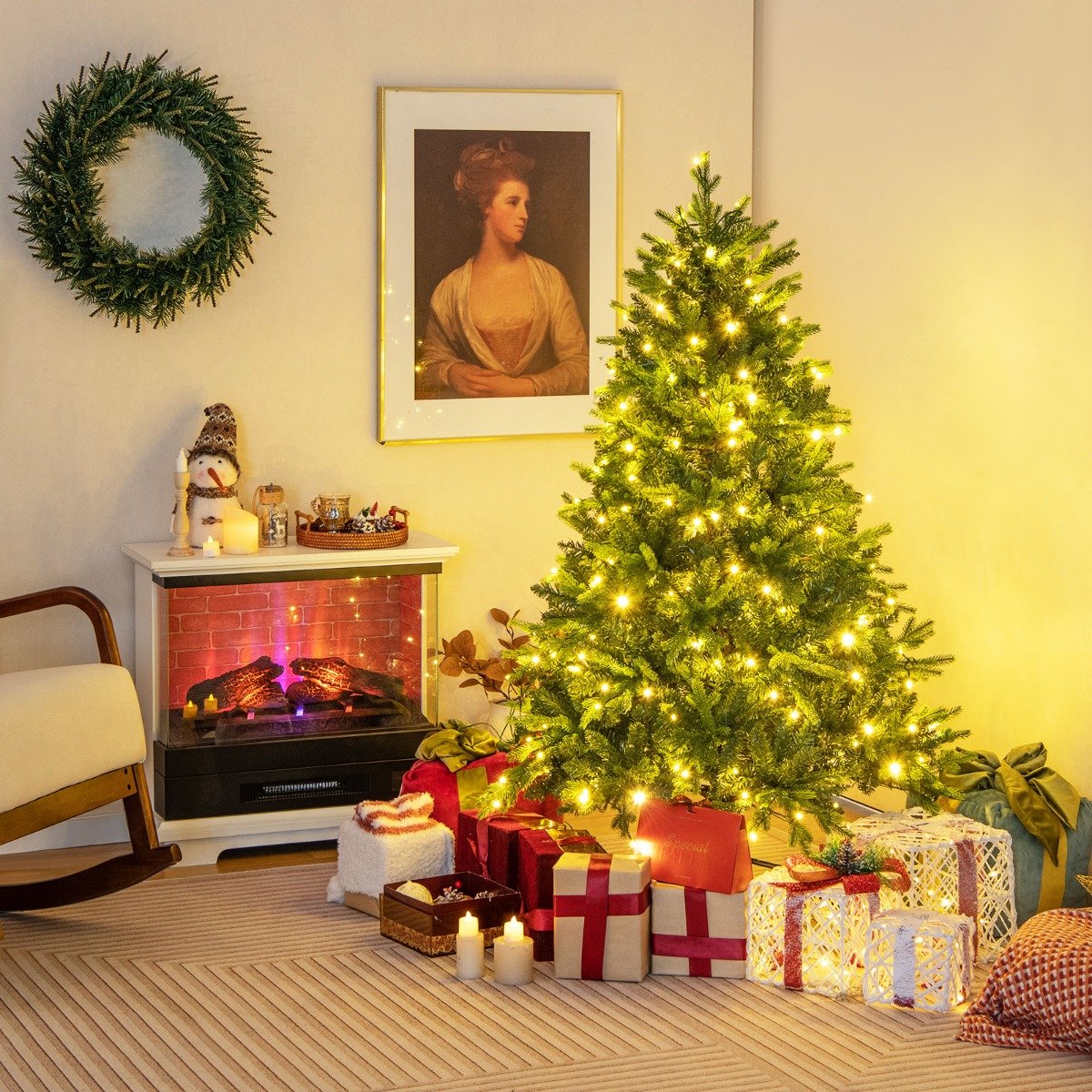 150 cm Künstlicher Weihnachtsbaum mit LEDs in Mehrfarbig & Warmweiß & 11 Lichtmodi