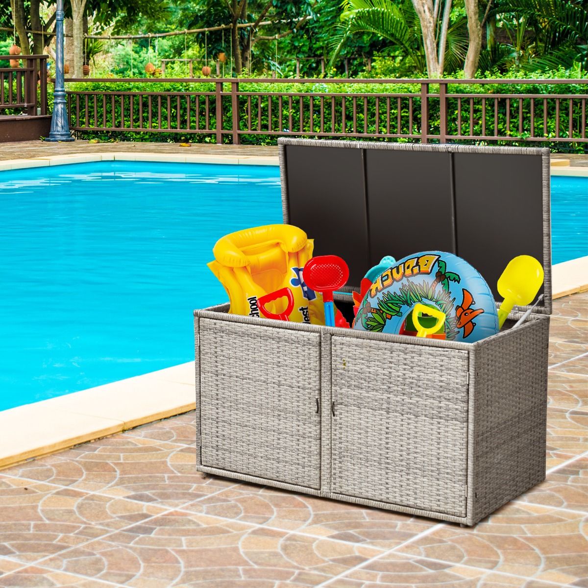Terrassenbox aus Rattan mit 335 L Kapazität 115 x 60 x 65 cm Grau