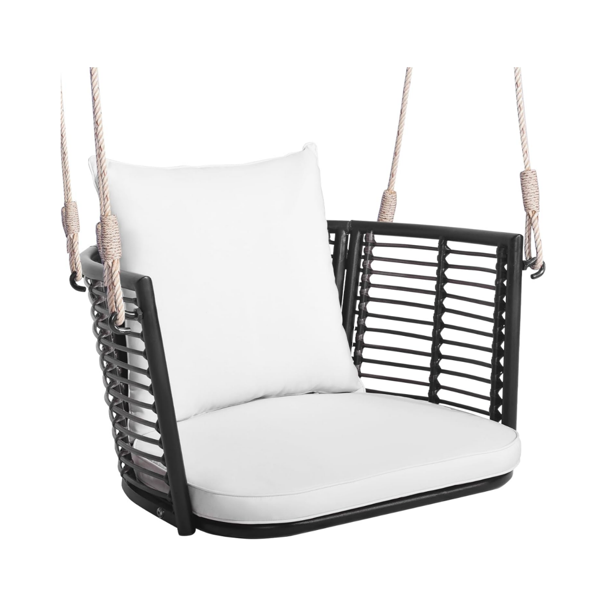 Hängesessel Rattan bis 180kg belastbar Hängesitz mit Kissens & Metallrahmen Weiß