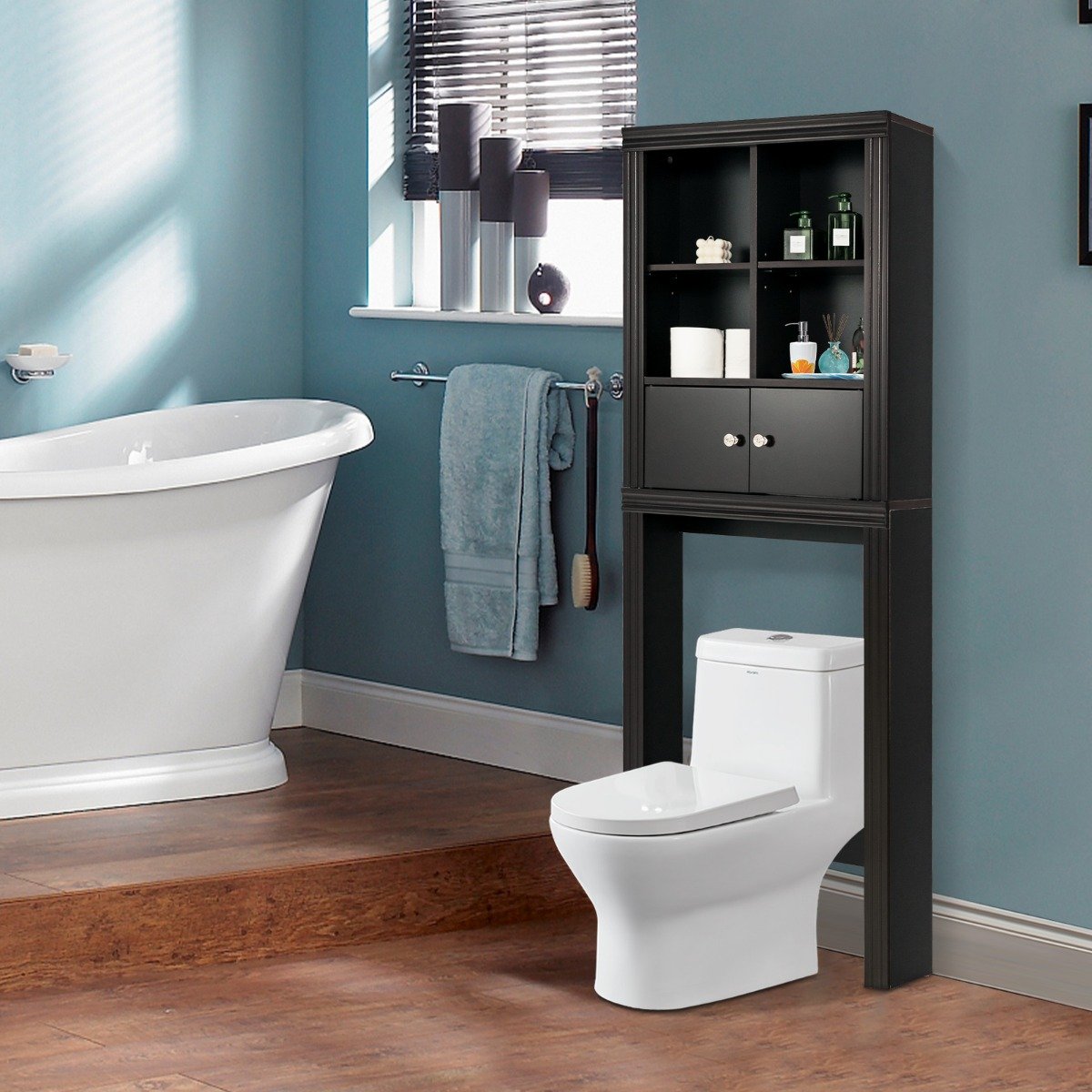 3-stöckiges Toilettenregal platzsparendes Badezimmerregal mit 4 offenen Fächern 60 x 20 x 165 cm Braun