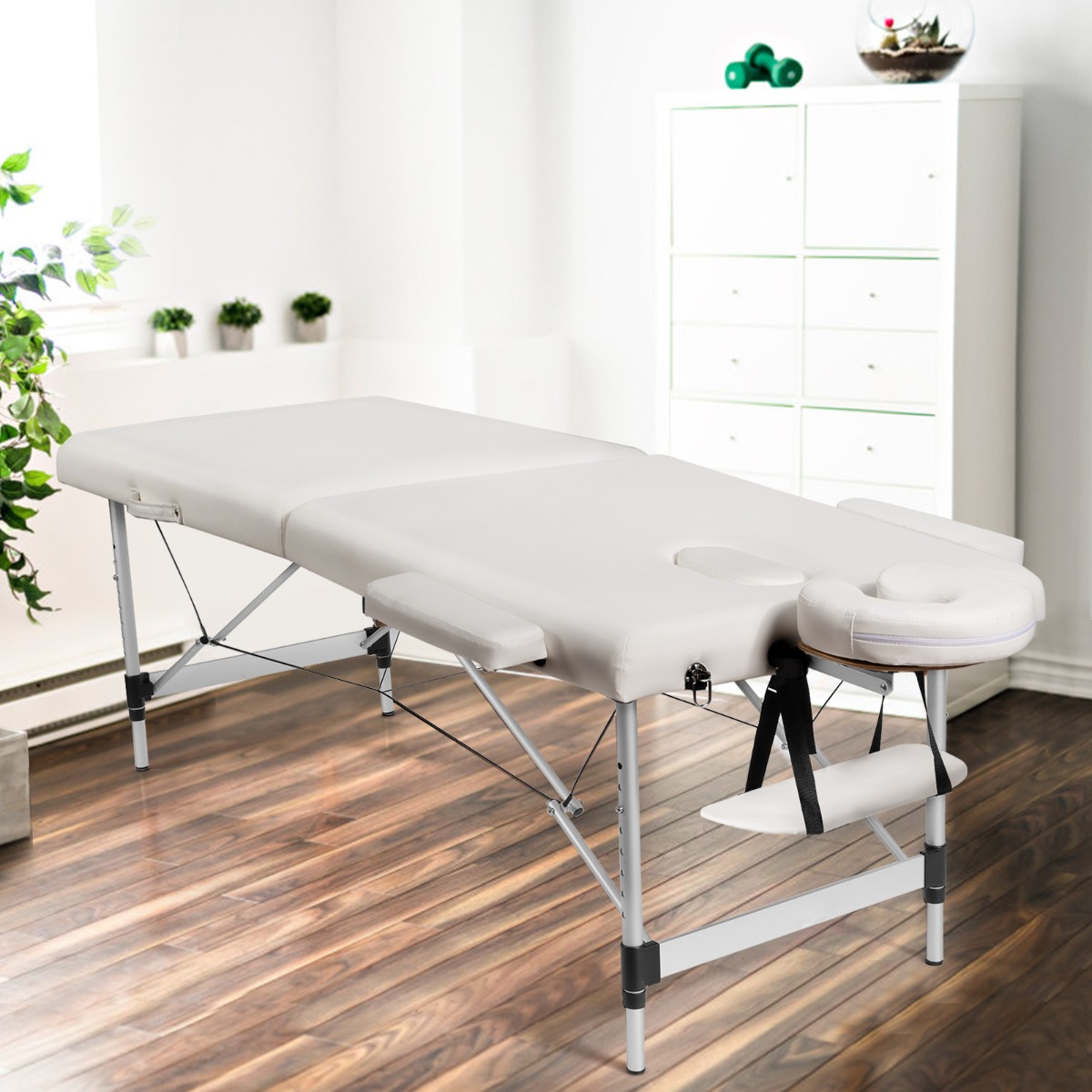 70cm breit Alu Massagetisch mit Tragetasche 2-Fach Faltbares Massagebett mit abnehmbarer Kopfstütze und Armlehnen