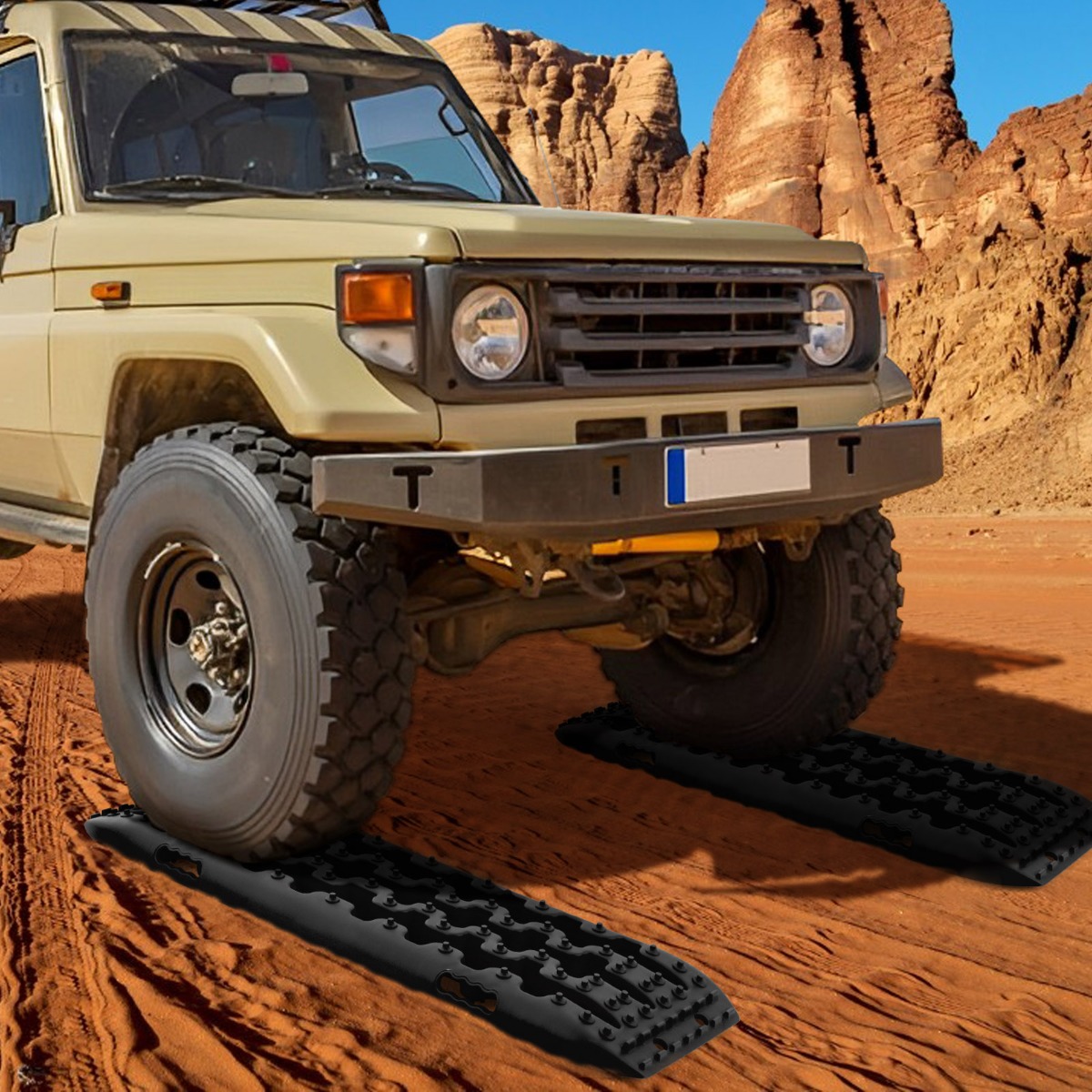 Sandbleche Offroad 2 Stücke Anfahrhilfe Reifenleiter für Sand/Schlamm/Schnee 107 x 31 x 7 cm Schwarz