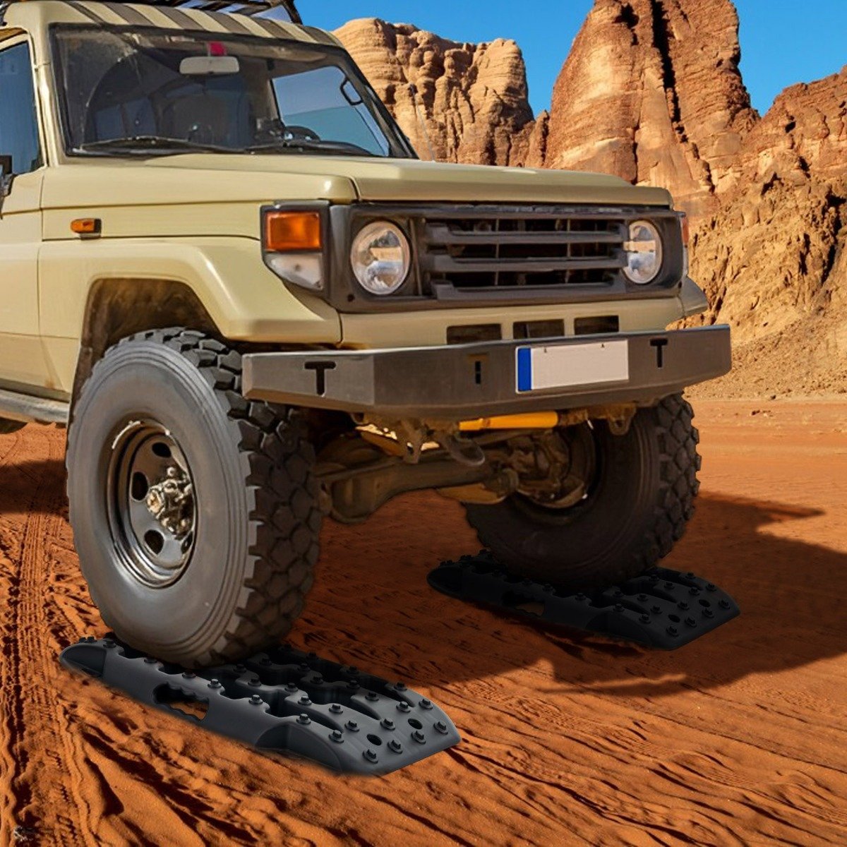 2 Stücke Anfahrhilfe Sandbleche Offroad Reifenleiter für Sand/Schlamm/Schnee 10 Tonnen Schwarz