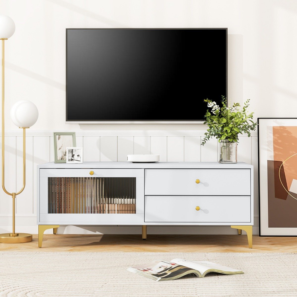 TV-Ständer für 55 Zoll Fernseh mit Schubladen Konsolenschrank Fernsehschrank TV Konsole
