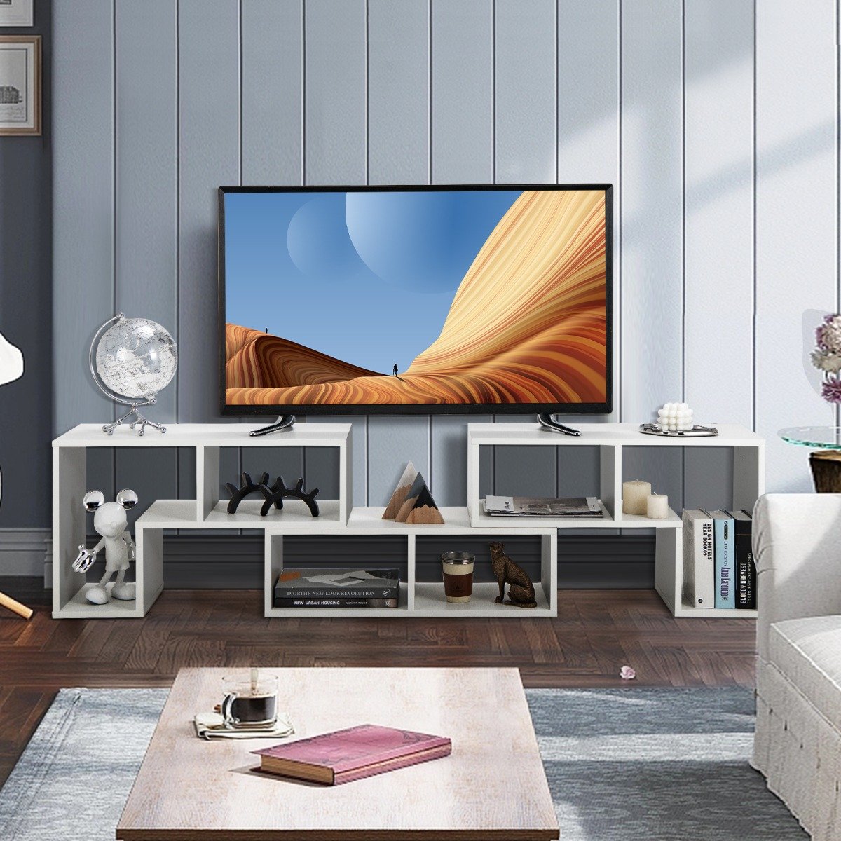 3-teiliger Fernsehschrank aus Holz für TVs bis zu 65" Frei Kombinierbarer Fernsehtisch Weiß