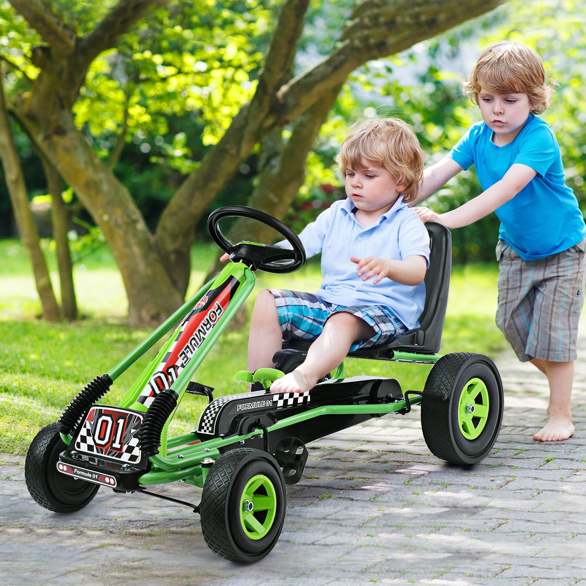 Pedal Gokart Pedalbetriebenes Aufsitzauto Kinderauto Pedalfahrzeug 98 x 59 x 61cm Grün + Schwarz