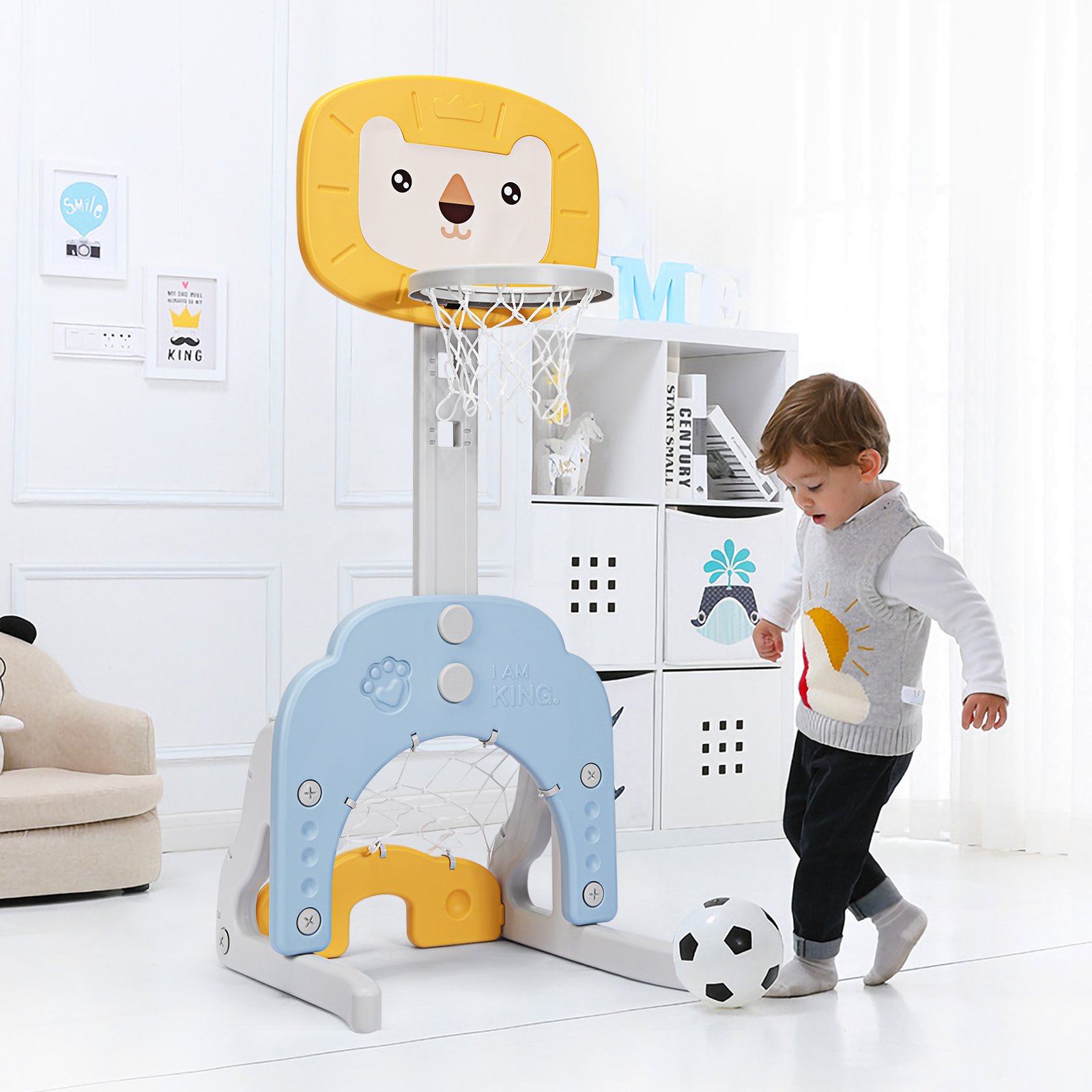 3-in-1 Basketballkorb-Set Basketballkorb mit einstellbarer Höhe leichtes & stabiles Basketball-Set Gelb + Blau