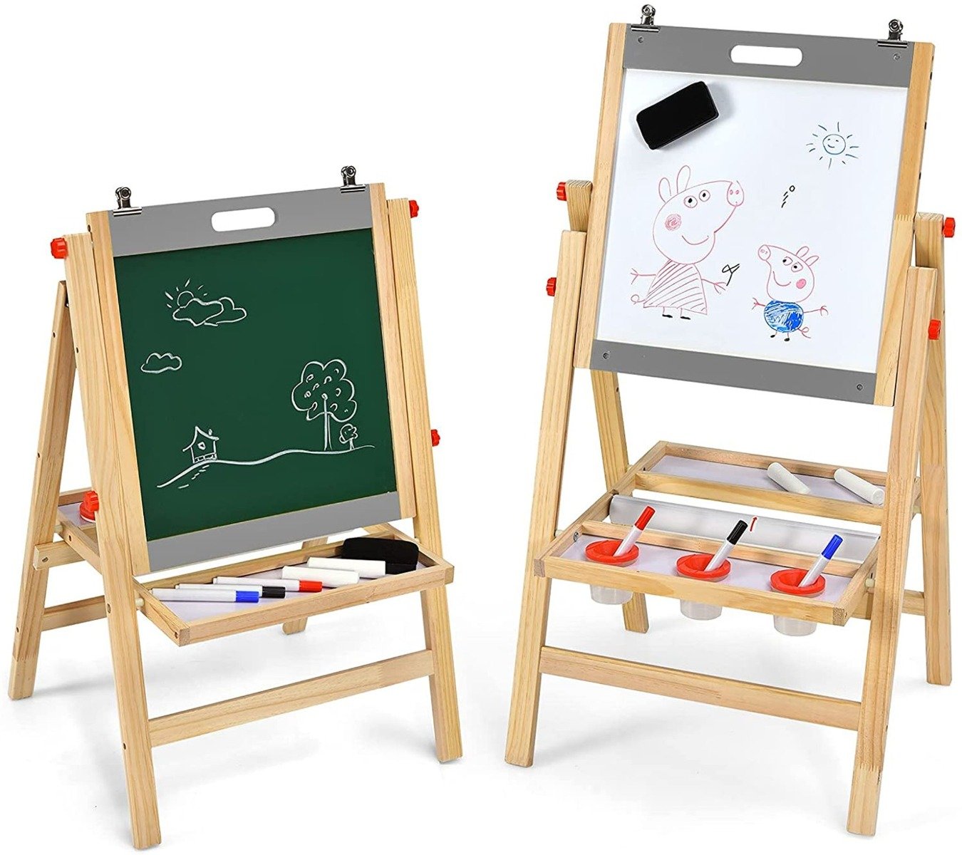Klappbare 3 in 1 Kindertafel höhenverstellbare Holztafel 50,5 x 53,5 x 79-104 cm Natur + Grau
