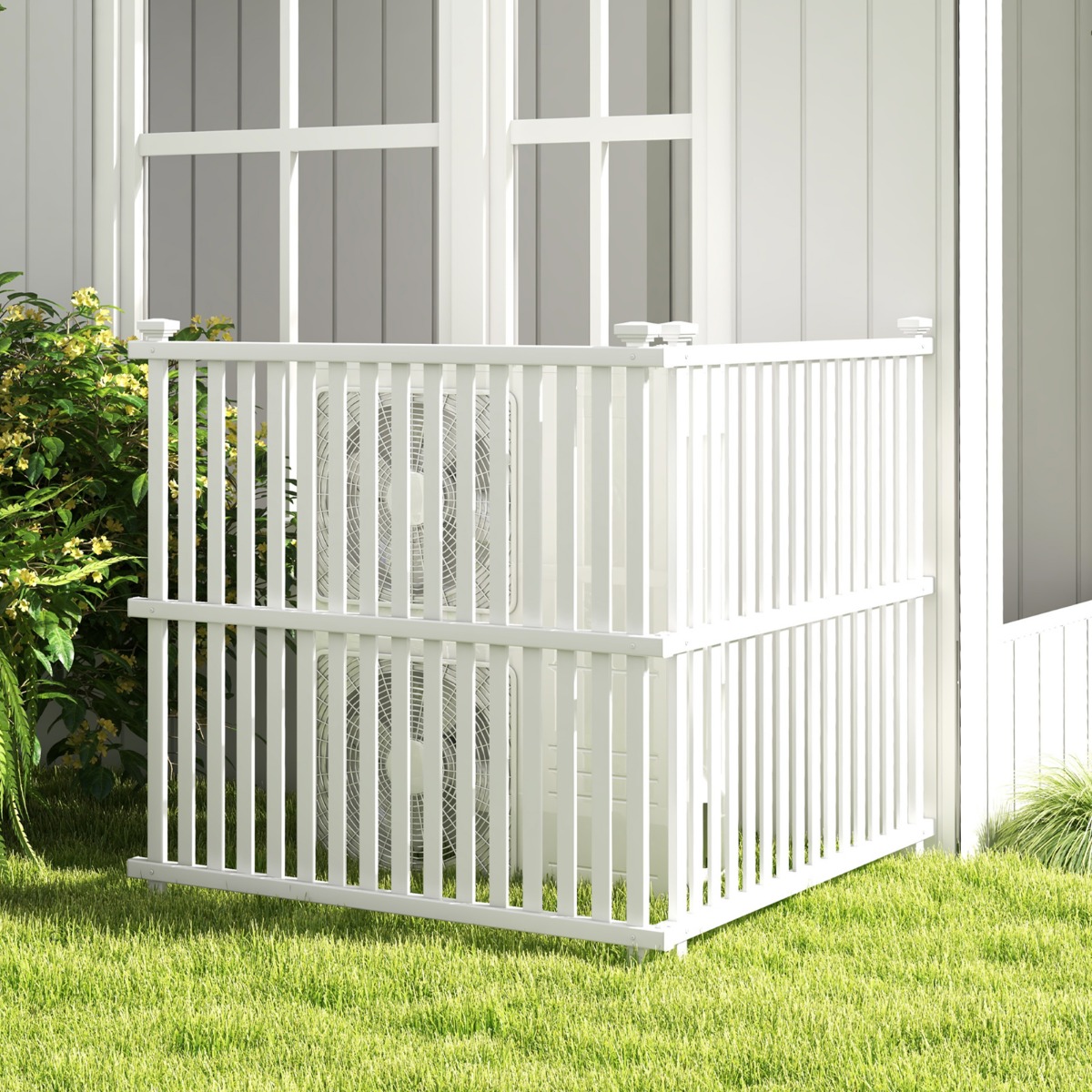 Gartenzaun 2-teilig 114 cm hoch Zaun mit Pfosten & Schutzkappen Sichtschutzzaun Weiß