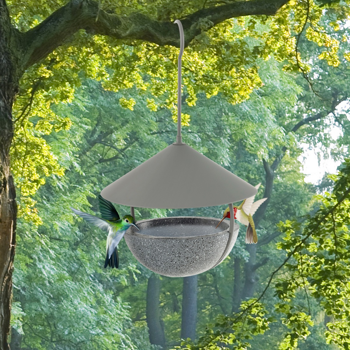 Vogelfutterhaus zum Aufhängen 2 in 1 Vogelfutterspender & Vogelbad Grau