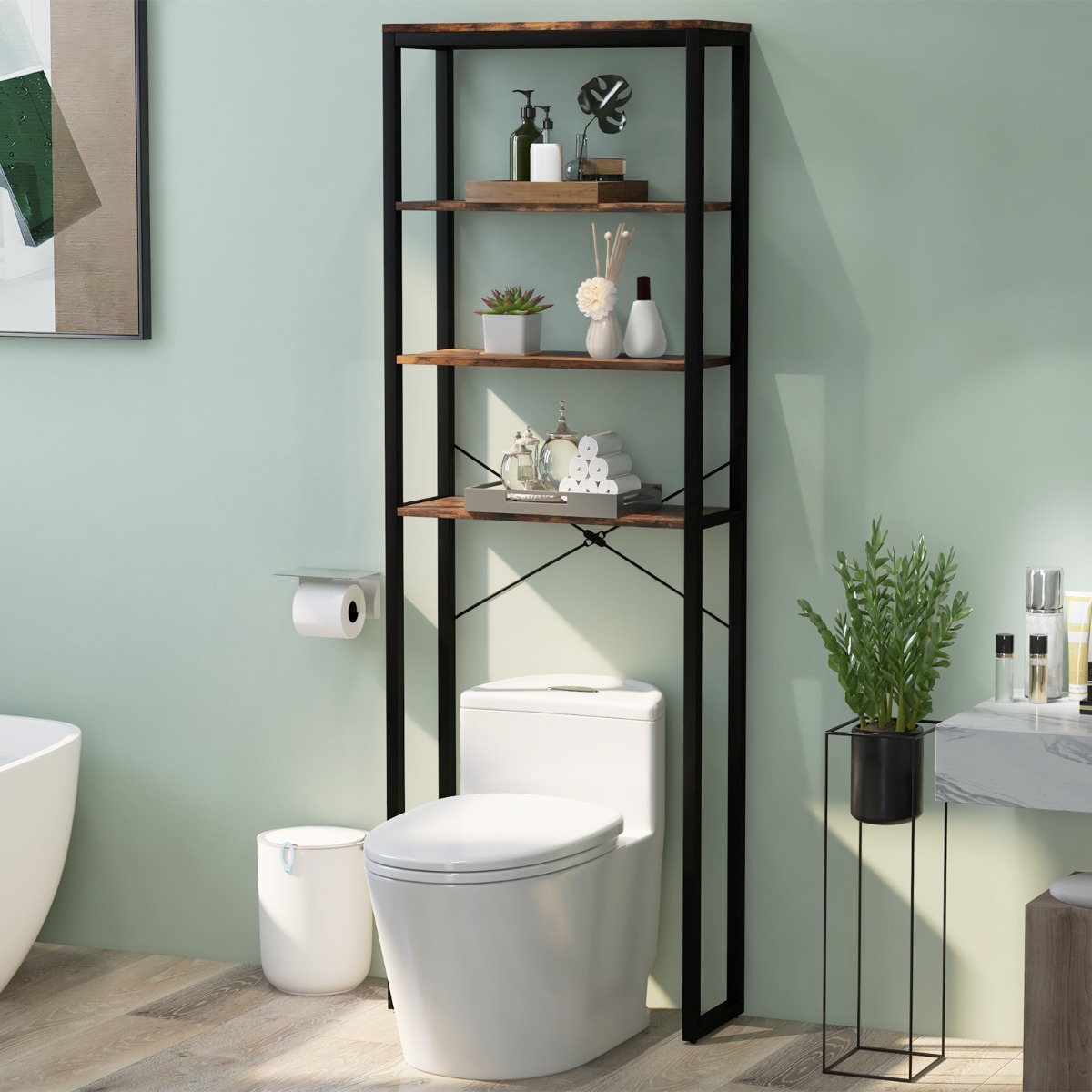Freistehendes Toilettenregal mit Metallrahmen & Kippschutz 4-stufiges Badezimmerregal