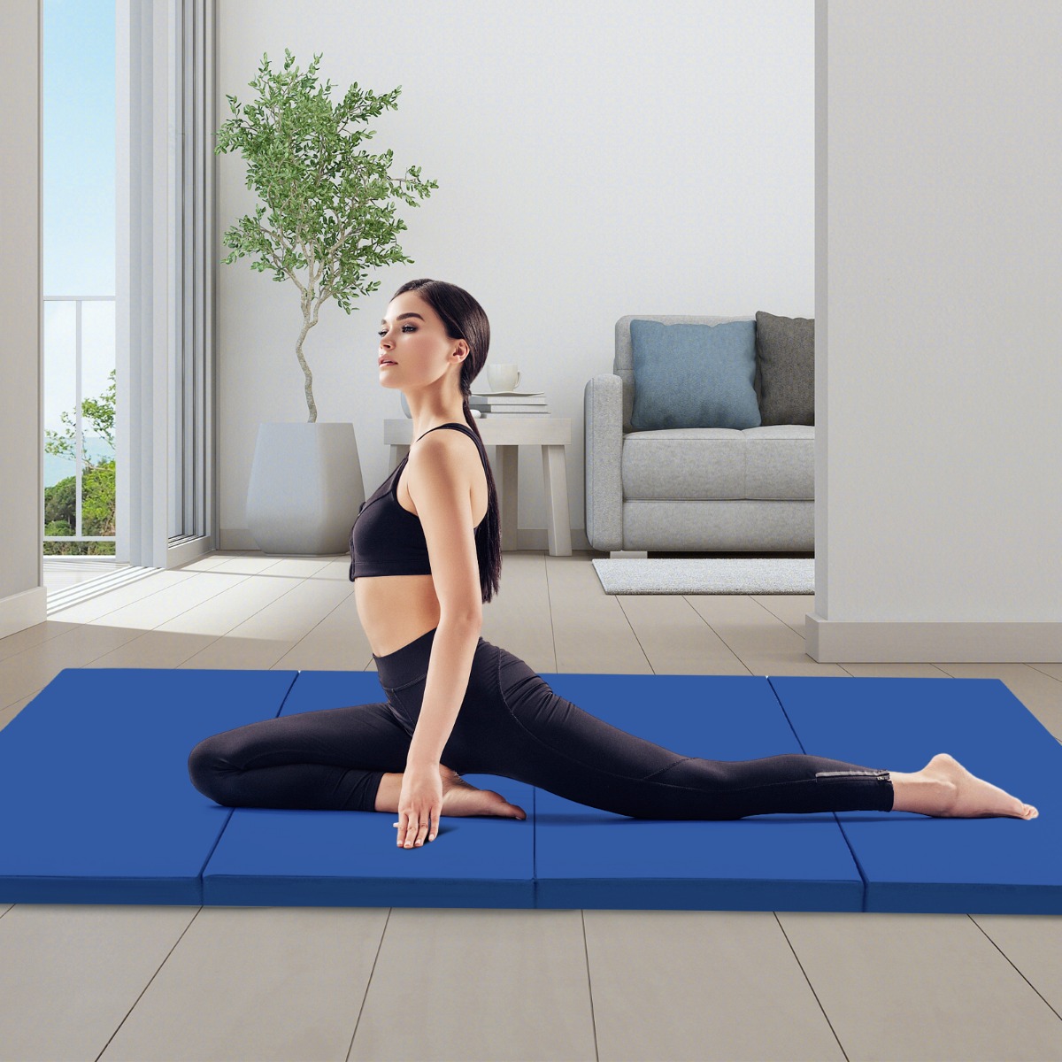 300 x 117 x 5 cm Weichbodenmatte Gymnastikmatte klappbar Turnmatte aus Kunstleder Blau