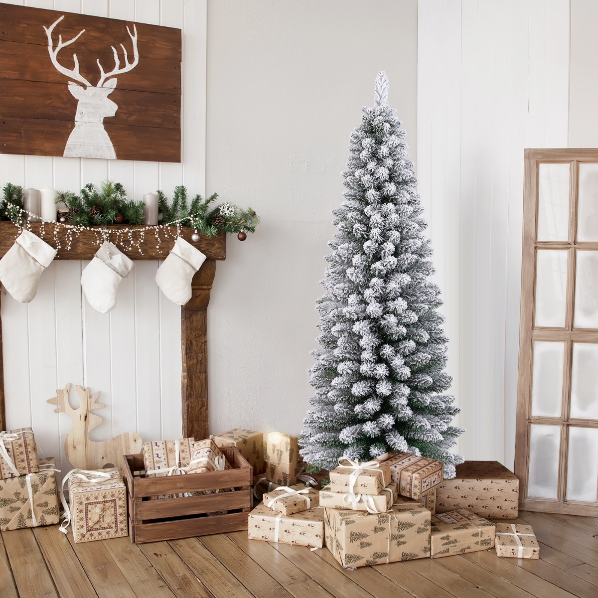 Künstlicher Weihnachtsbaum Bleistift 150 cm Tannenbaum mit Schnee Grün